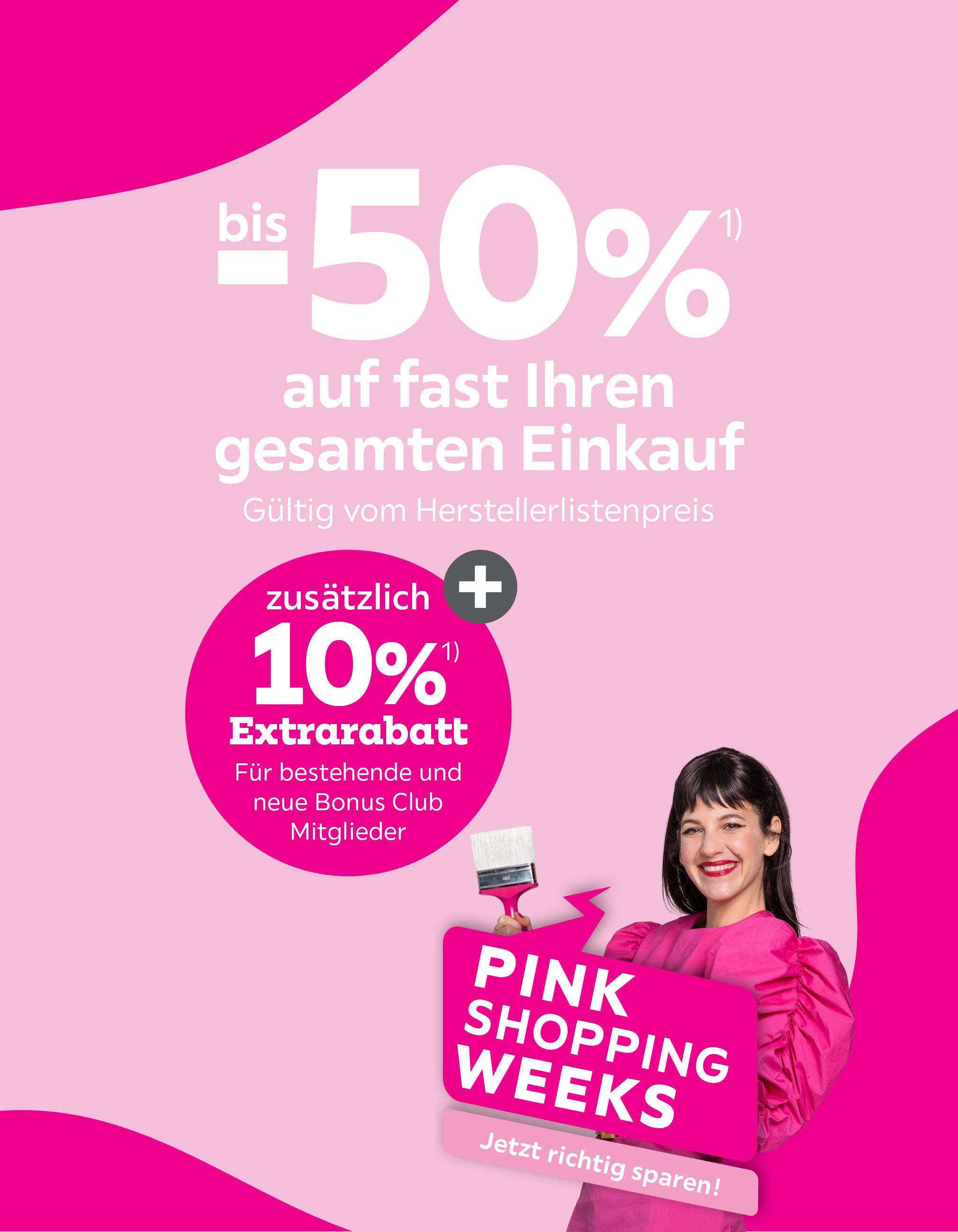 bis -50% auf fast Ihren gesamten Einkauf + 10% Extrarabatt für bestehende und neue Bonus Club Mitglieder