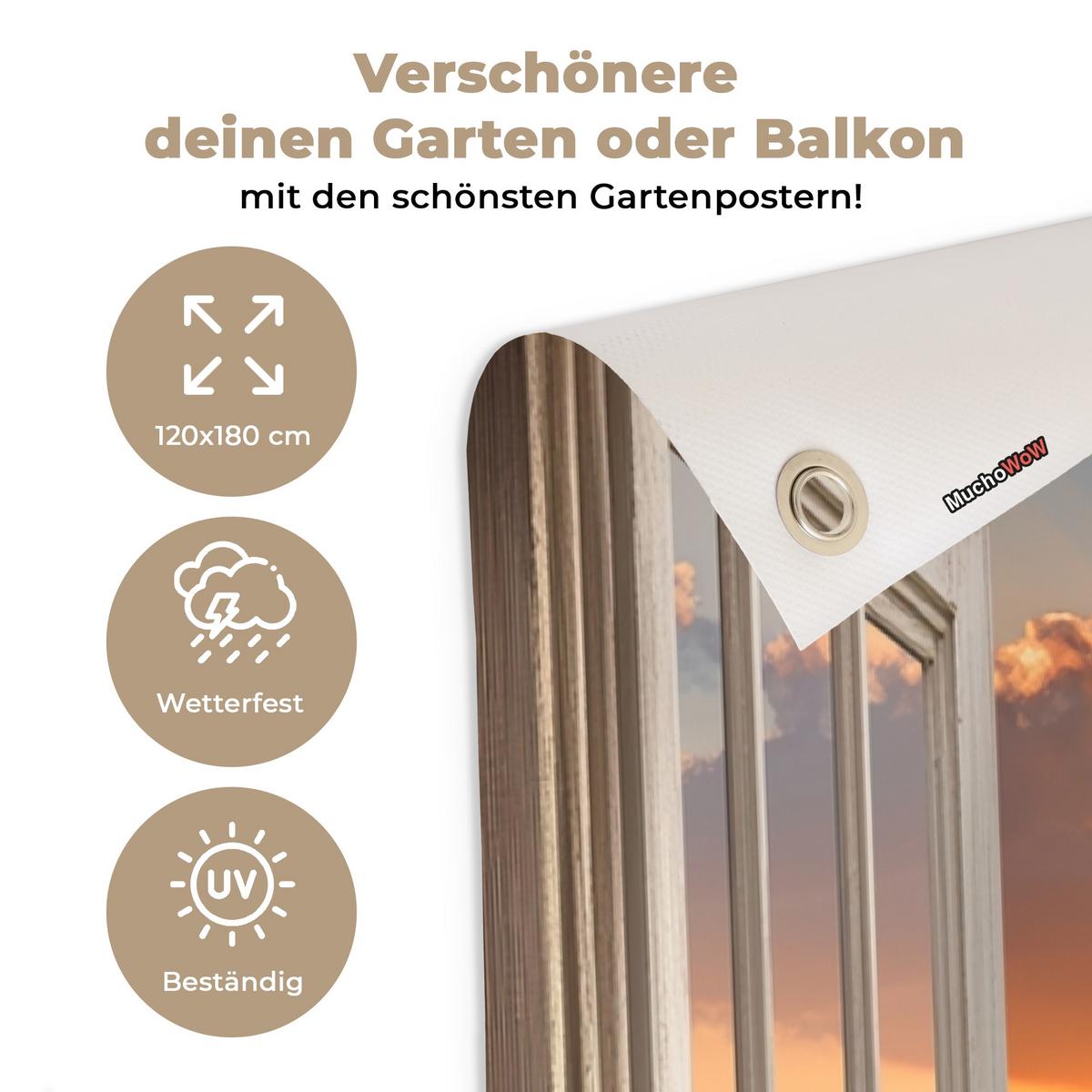 GARTENPOSTER Durchblick - Strand - Dünen - Sonnenuntergang Bild 120x180 cm - Orange, Kunststoff (120/180/0.2cm) - OnlyWow