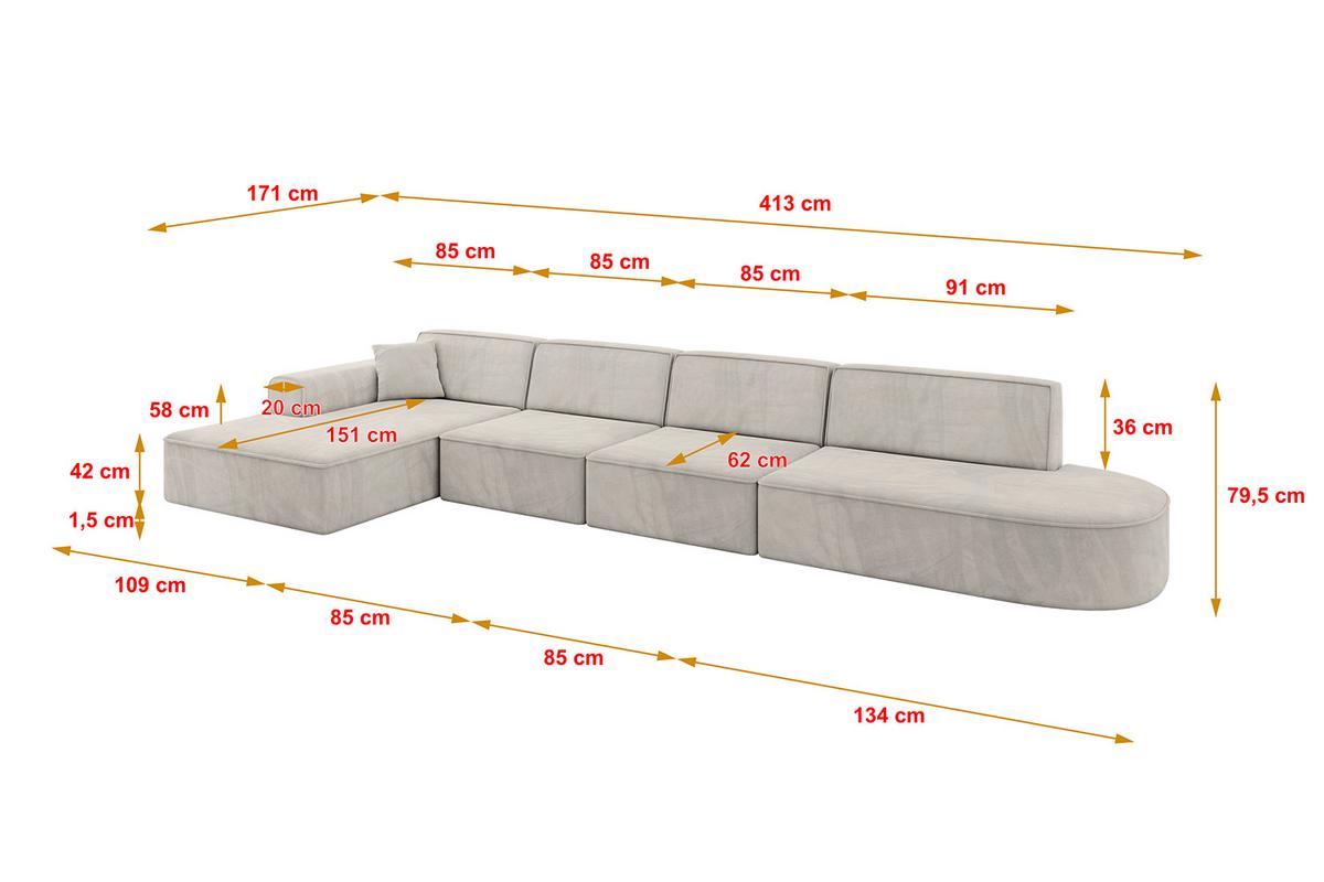 ECKSOFA Ottomane Links IREA-L3-v3 - 413x171x79 cm Hellbraun - Hellbraun, Holzwerkstoff/Textil (413/171cm) - ALTDECOR