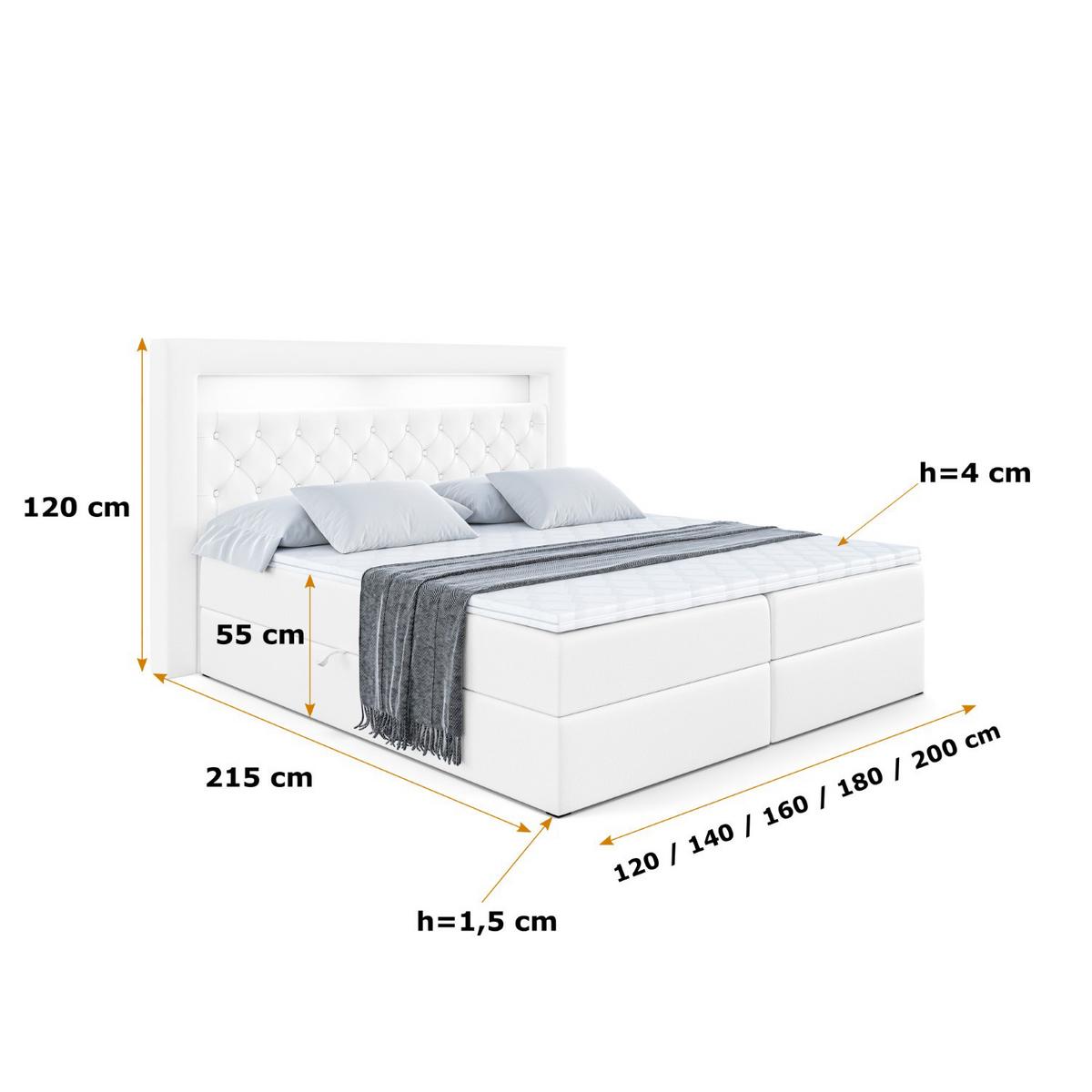 BOXBETT LED mit H4-Matratze und Lattenrost - NOEL GOLD - 140x200 Weiß Hochglanz - Weiß Hochglanz, Holzwerkstoff (140/200cm) - ALTDECOR