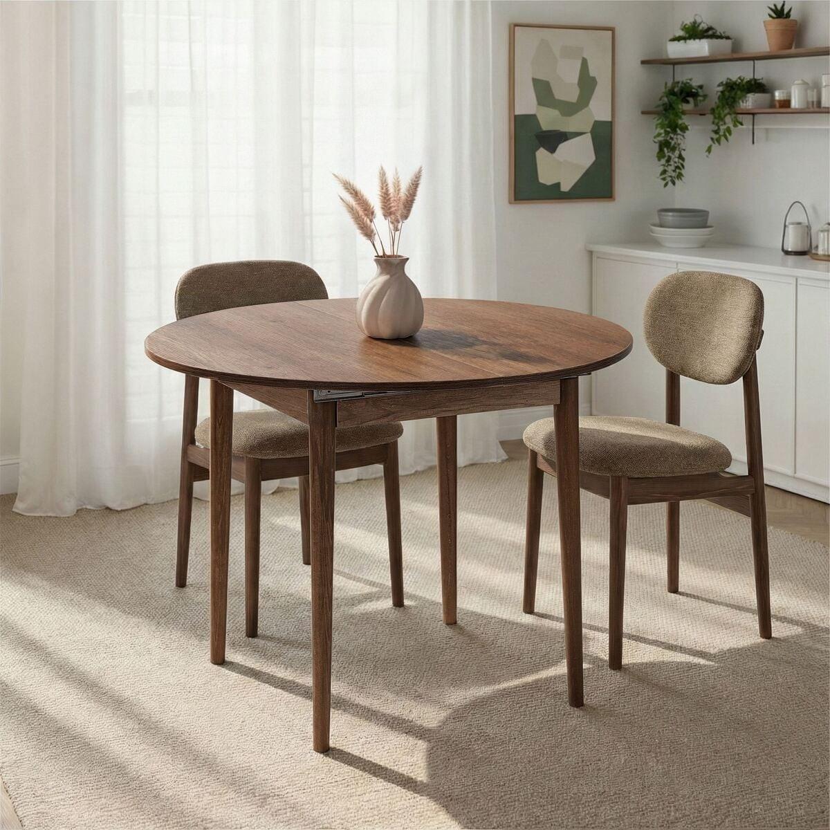 ESSTISCH ausziehbarer von 100 bis 131 cm mit runder Tischplatte 100/100/75 cm - Naturfarben, Holzwerkstoff (111/100/75cm) - Calicosy