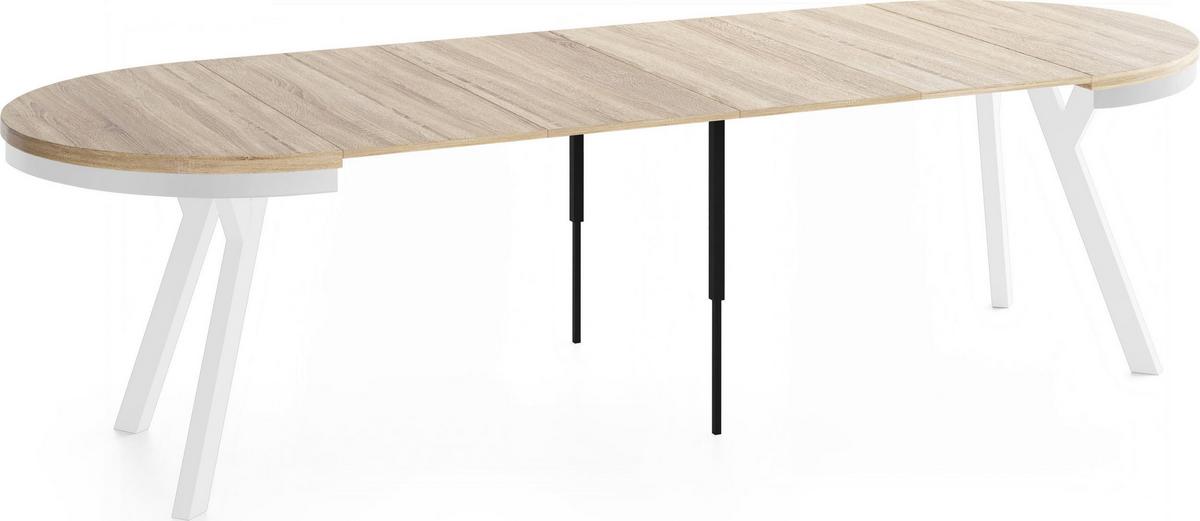 ESSTISCH Vero Neo Weiß rund ausziehbar verlängerbar, Eiche Sonoma Hellbraun 100-300/100/77 cm - Weiß/Sonoma Eiche, Holz/Holzwerkstoff (100/300/77cm) - WFL GROUP