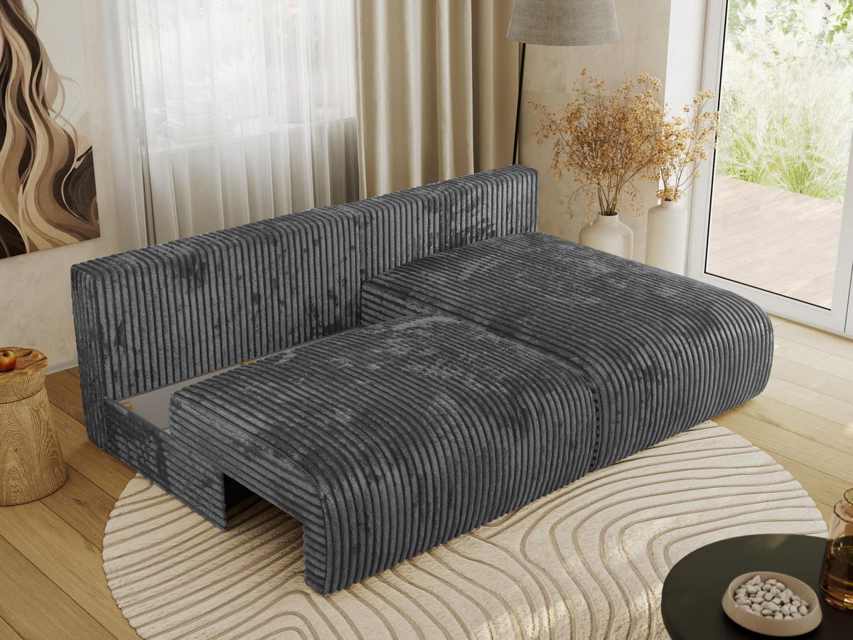 ECKSCHLAFSOFA VIVO L Dunkelgrau Cord - rechts - Dunkelgrau/Schwarz, Kunststoff/Textil (150/223cm) - MKS