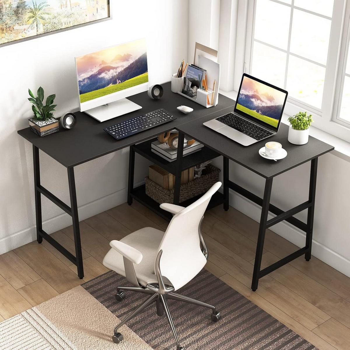 SCHREIBTISCH 75cm Schwarz - Schwarz, Holz (120/120/75cm) - COSTWAY