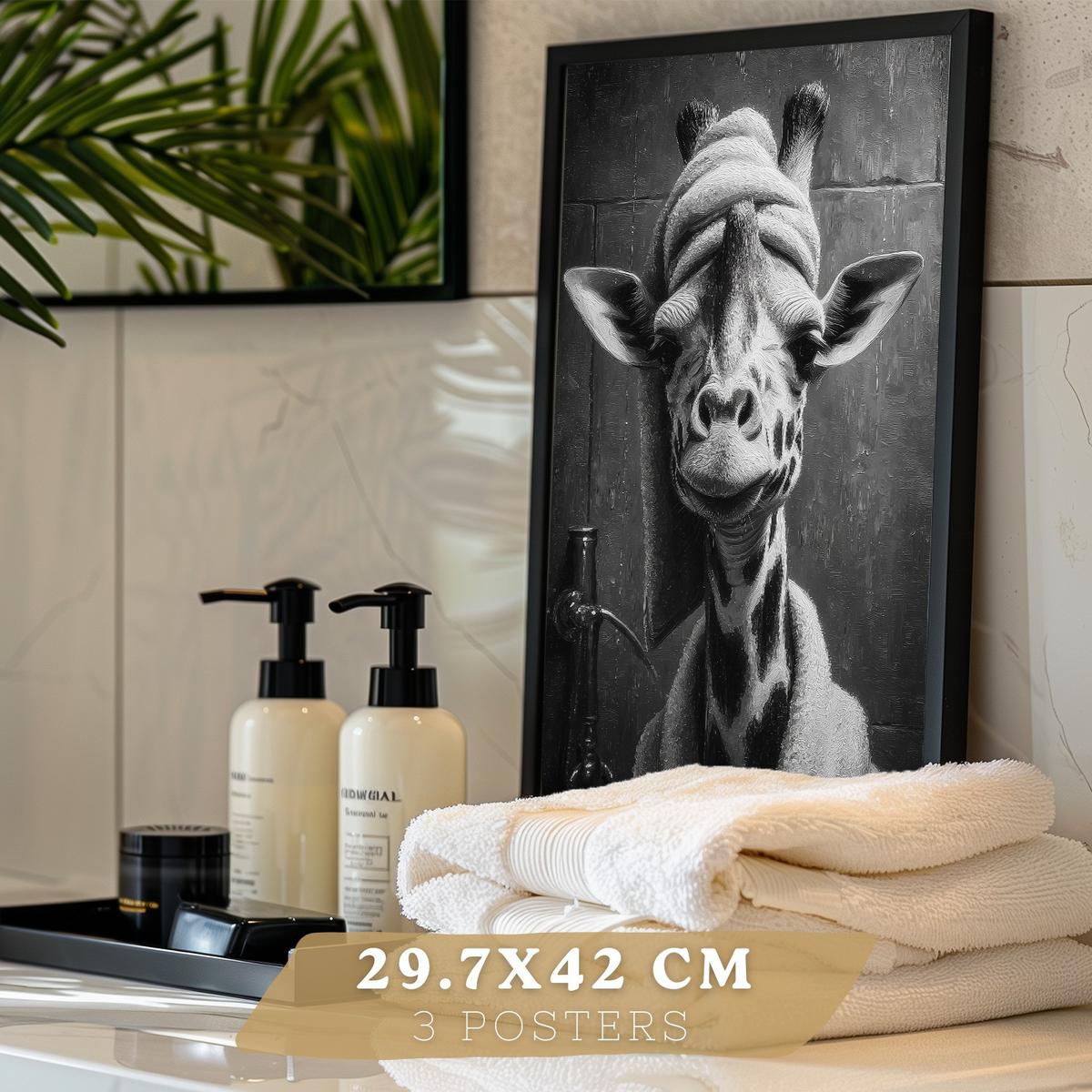 POSTER 3er-Set lustige Schwarz-Weiß-Drucke, Tiere im Badezimmer-Poster, witzige WC-Dekoration für Toilette, Vintage-Stil Schwarzer Rahmen A3 - Schwarz, Papier (42/29.7/3cm) - Nacnic