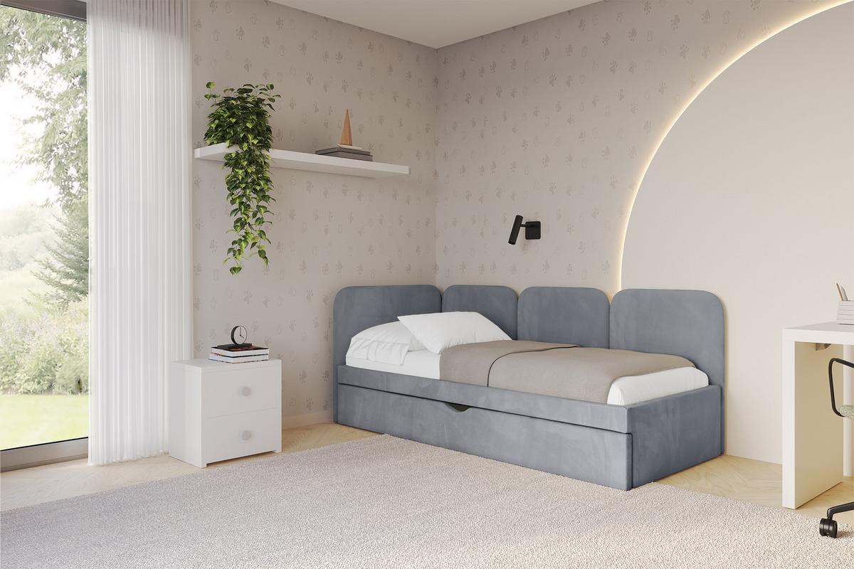 EINZELLBETT Jugendbett mit Bettkasten, Rechts - ALVY 100x200 Grau - Grau, Holzwerkstoff/Textil (100/200cm) - ALTDECOR