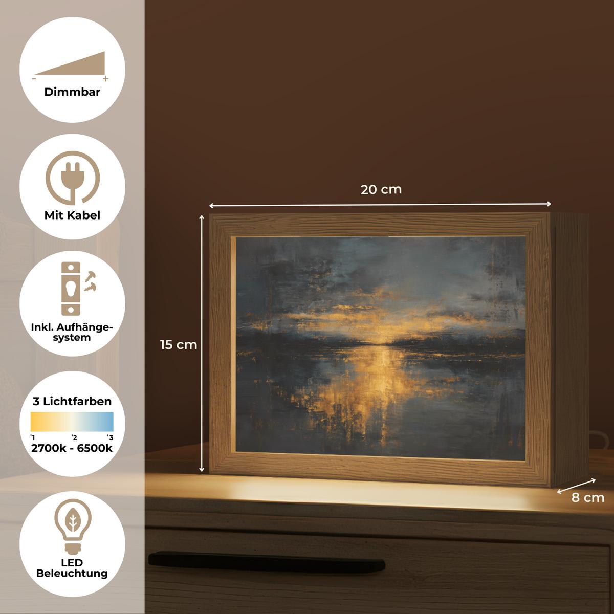 TISCHLEUCHTE Goldene Reflexion auf dem Wasser 20x15 cm - Beere, Holzwerkstoff (8/20/15cm) - OnlyWow