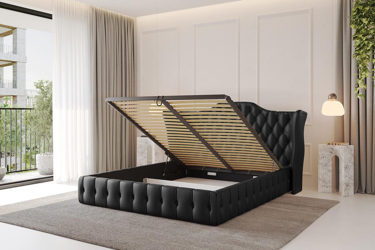 POLSTERBETT mit Bettkasten und Lattenrost, Bett mit Matratze H3/H4 - MODY 120x200 Schwarz Kunstleder - Schwarz Hochglanz, Holzwerkstoff/Textil (120/200cm) - ALTDECOR