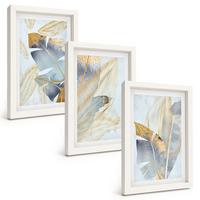 BILDER SET 3er Set - 20x30 cm Weißer Rahmen - Hellblau-beige Blätter - Weiß, Kunststoff (20/30cm) - TULUP