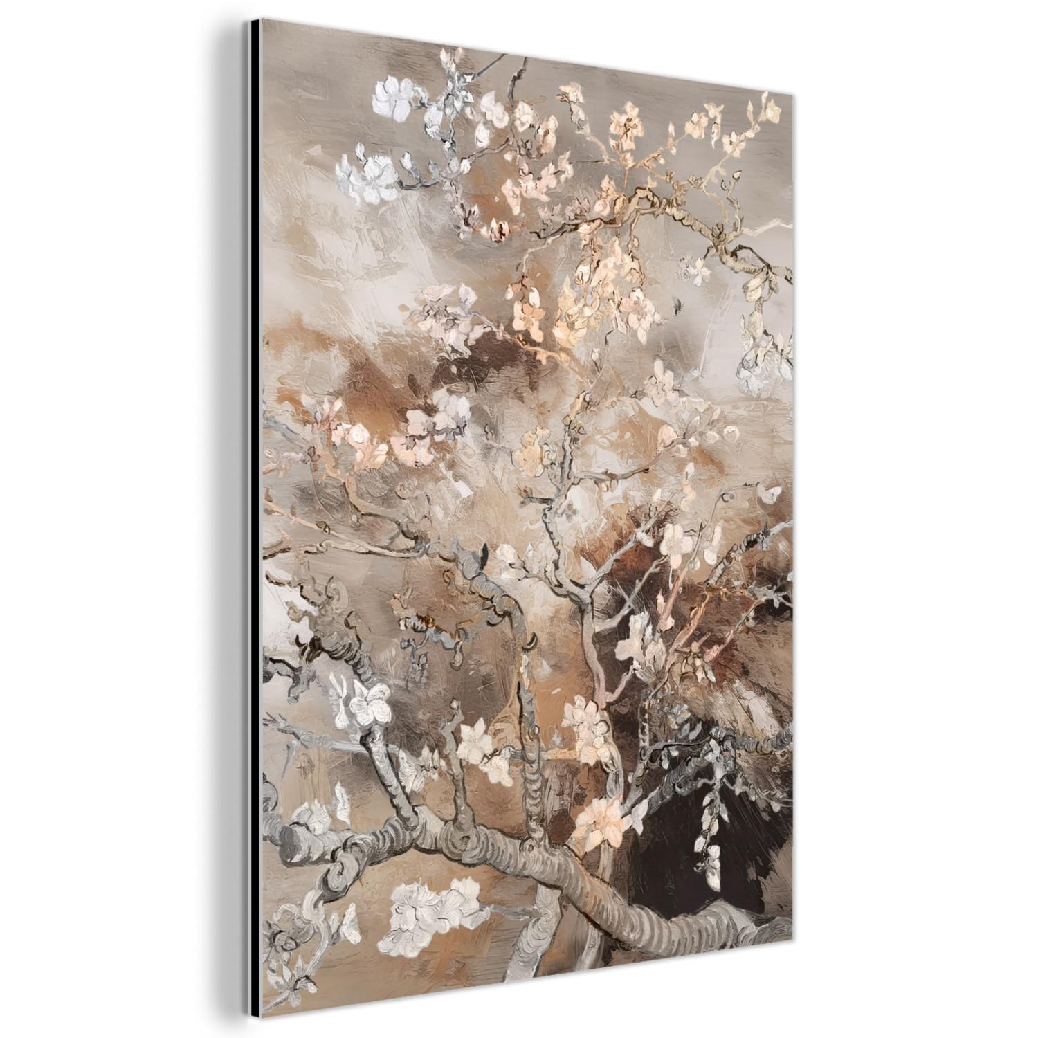 METALLBILD Mandelblüte - Kunst - Van Gogh - Beige - Abstrakt 30x40 cm - Braun, Metall (30/40cm) - MuchoWow