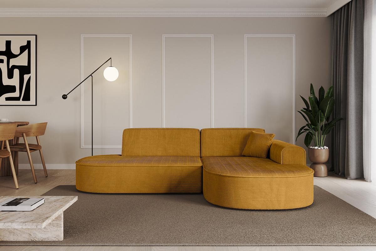 ECKSOFA Ottomane Rechts MARI-L1 - 243x171x79 cm Senfgelb Cord - Gelb/Schwarz, Holzwerkstoff/Kunststoff (234/163cm) - ALTDECOR