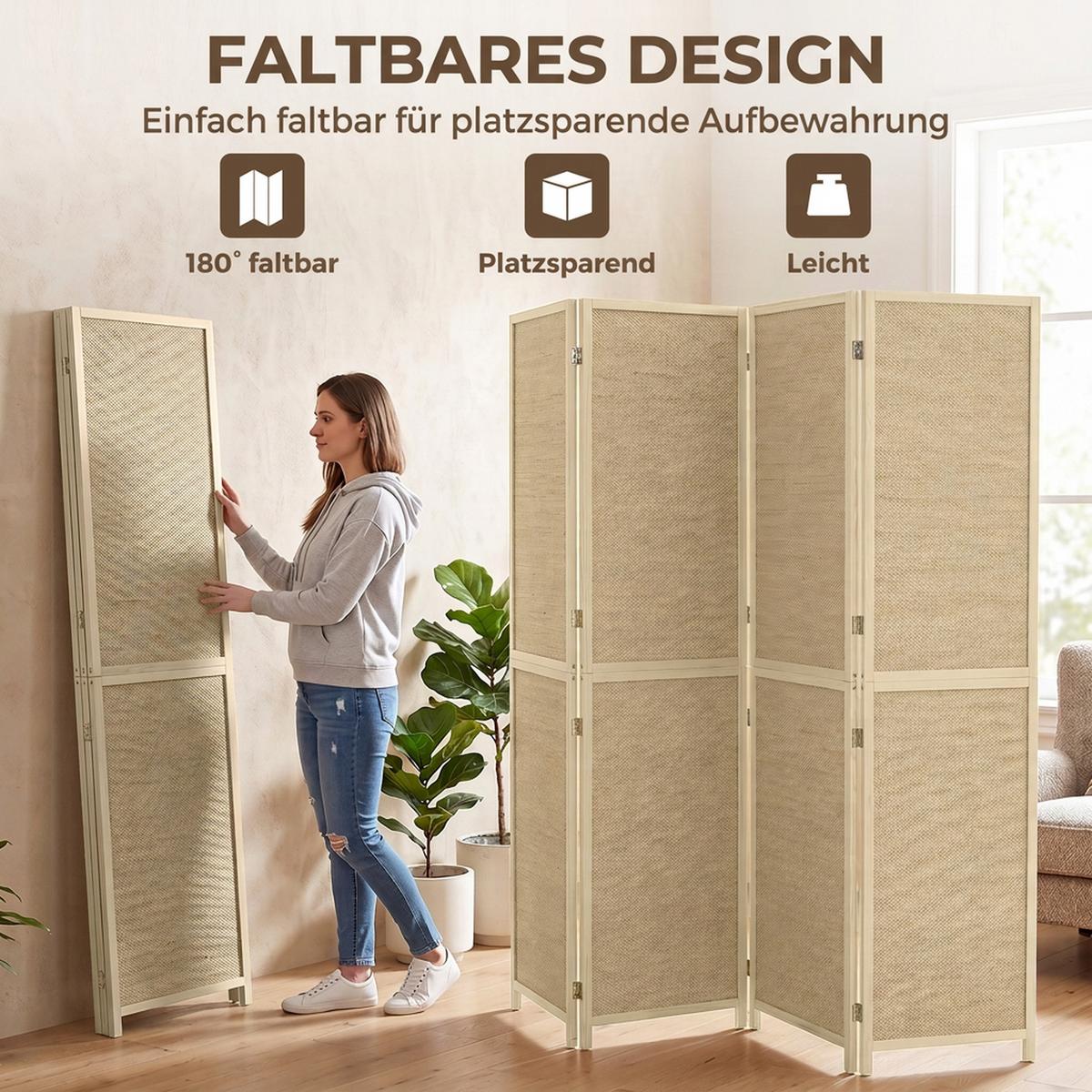 PARAVENT Bambus Kiefernholz Naturholz - Naturfarben, Holz/Naturmaterialen (1.7/180/180cm) - HOMCOM