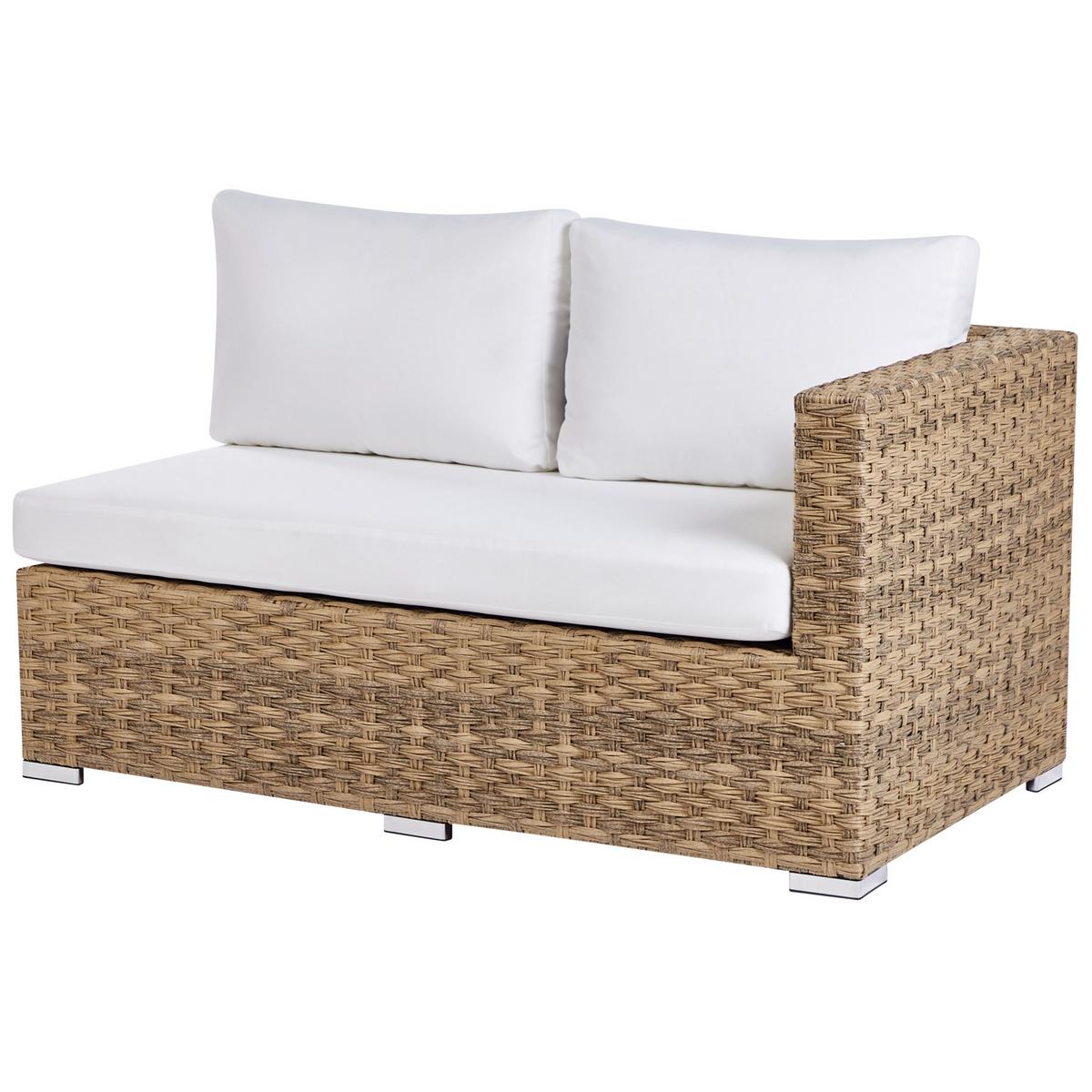 LOUNGE-SET 8-Sitzer hellbraun linksseitig modular Auflagen cremeweiß XXL - Creme, Kunststoff - Beliani