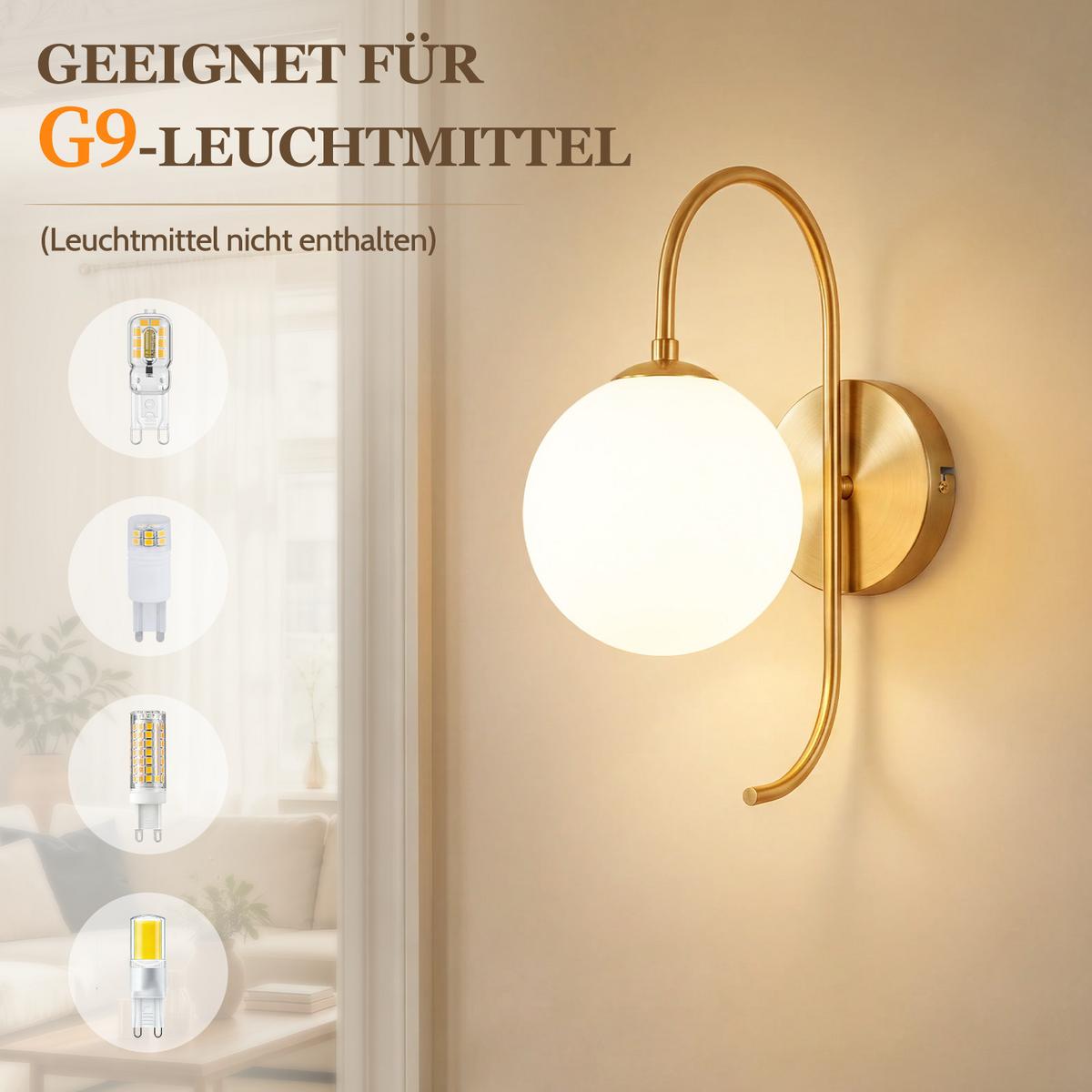 WANDLEUCHTE Thromar 26/15/36 cm - Goldfarben/Weiß, Glas/Metall (15/36/26cm) - ZMH