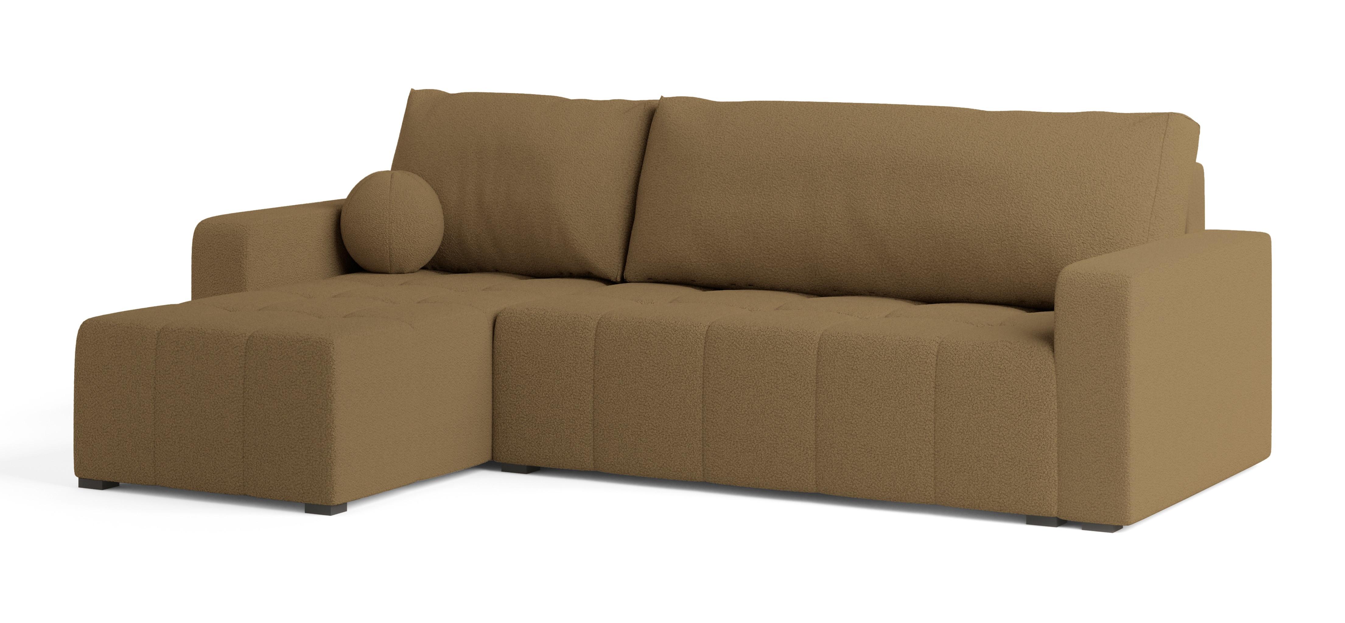 ECKSOFA VOLIRA Orange Boucle-Stoff mit Schlaffunktion - Orange, Holz (230/143cm) - MASSENO