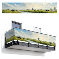 BALKON-SICHTSCHUTZ Kühe - Windmühle - Wiese - Blau Groß 500x95 cm - Grün, Kunststoff (500/95cm) - MuchoWow