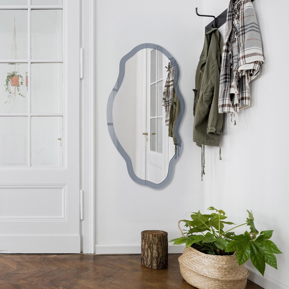 SPIEGEL 90x45 cm asymmetrisch mit Druck - Kühles Grau - Transparent, Glas (45/90/0.4cm) - TULUP