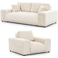 SITZGARNITUR 3+1 Mollis Hellbeige Plüschcord - Beige/Schwarz, Holz/Kunststoff (213/79/108cm) - S-Style Möbel