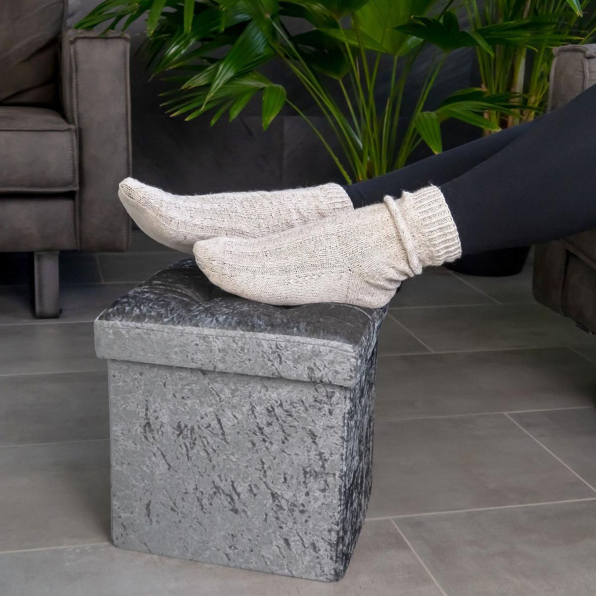SITZHOCKER Faltbar mit Samtbezug 38/38/38 cm(Grau) - Grau, Karton (38/38/38cm) - Intirilife