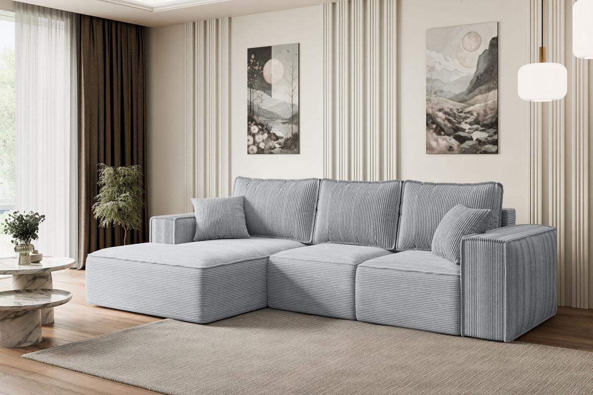 ECKSOFA mit Schlaffunktion und Bettkasten SERRA-L-S - 266x161x87 cm Grau Cord - Schwarz/Grau, Holzwerkstoff/Kunststoff (266/161cm) - ALTDECOR
