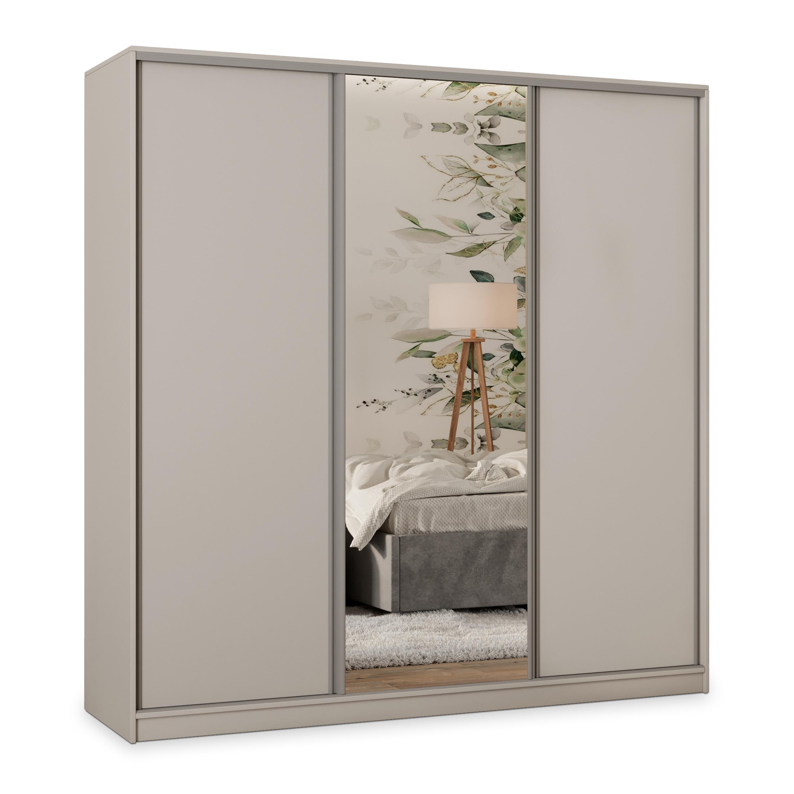 SCHWEBETÜRENSCHRANK TARI 200/205/58 cm 3-türig mit Spiegel und 4 Schubladen Kaschmir - Kaschmir, Holzwerkstoff (200/205/58cm) - MASSENO