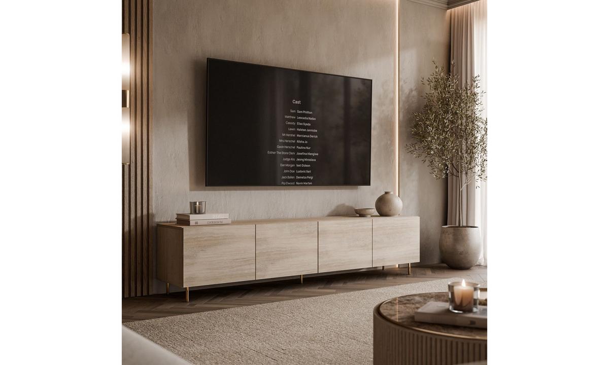 TV-SCHRANK COLGANTE 200/40/46 cm gerade Füße in gebürstetem Gold Travertin - Beige/Goldfarben, Holzwerkstoff/Metall (200/46/40cm) - Lookway
