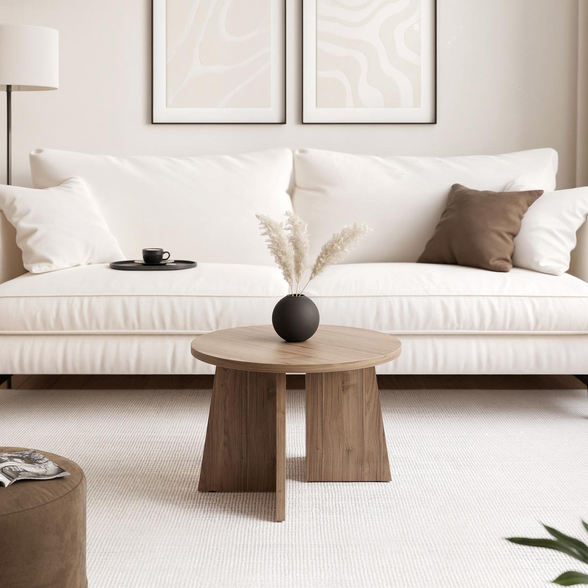 COUCHTISCH BELLAGIO 58/40 cm runden, Kaschmir/Nussbaum - Kaschmir, Holzwerkstoff (58/58/40cm) - Idohome