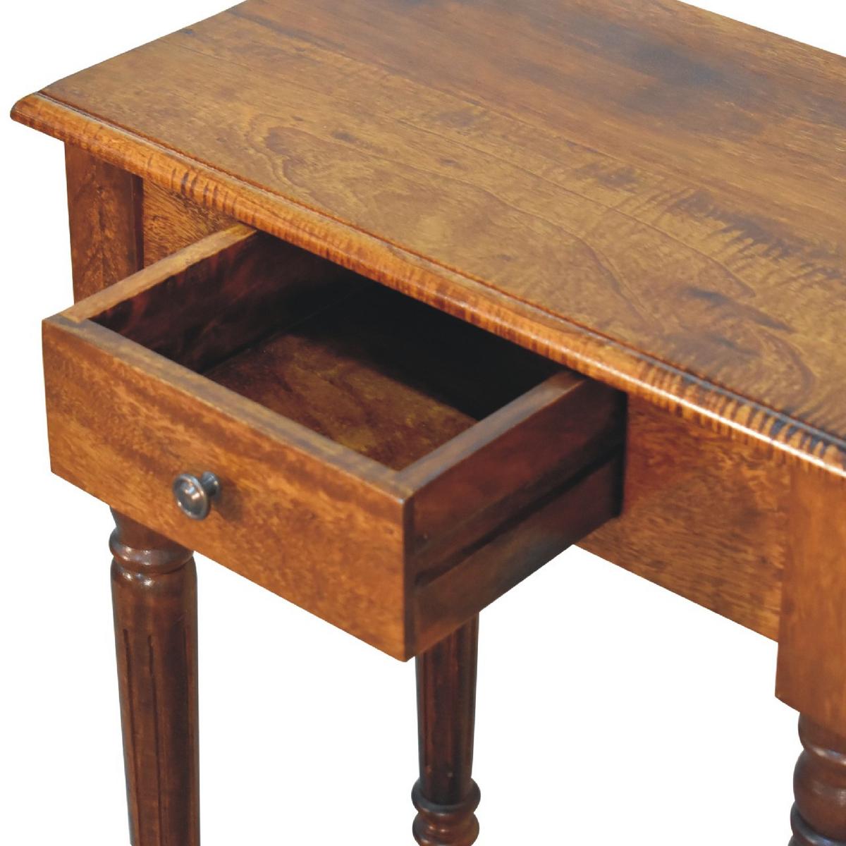 SCHREIBTISCH 1 Schublade, Gedrechselte Beine, Braun - Kastanienfarben/Messingfarben, Holz/Metall (35/60/78cm) - Artisan Furniture
