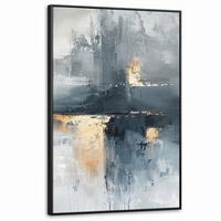 LEINWAND Bilder mit Rahmen - Kunst - Grau - Gold - Abstrakt - 100x150 - Dunkelgrau, Textil (100/150cm) - MuchoWow