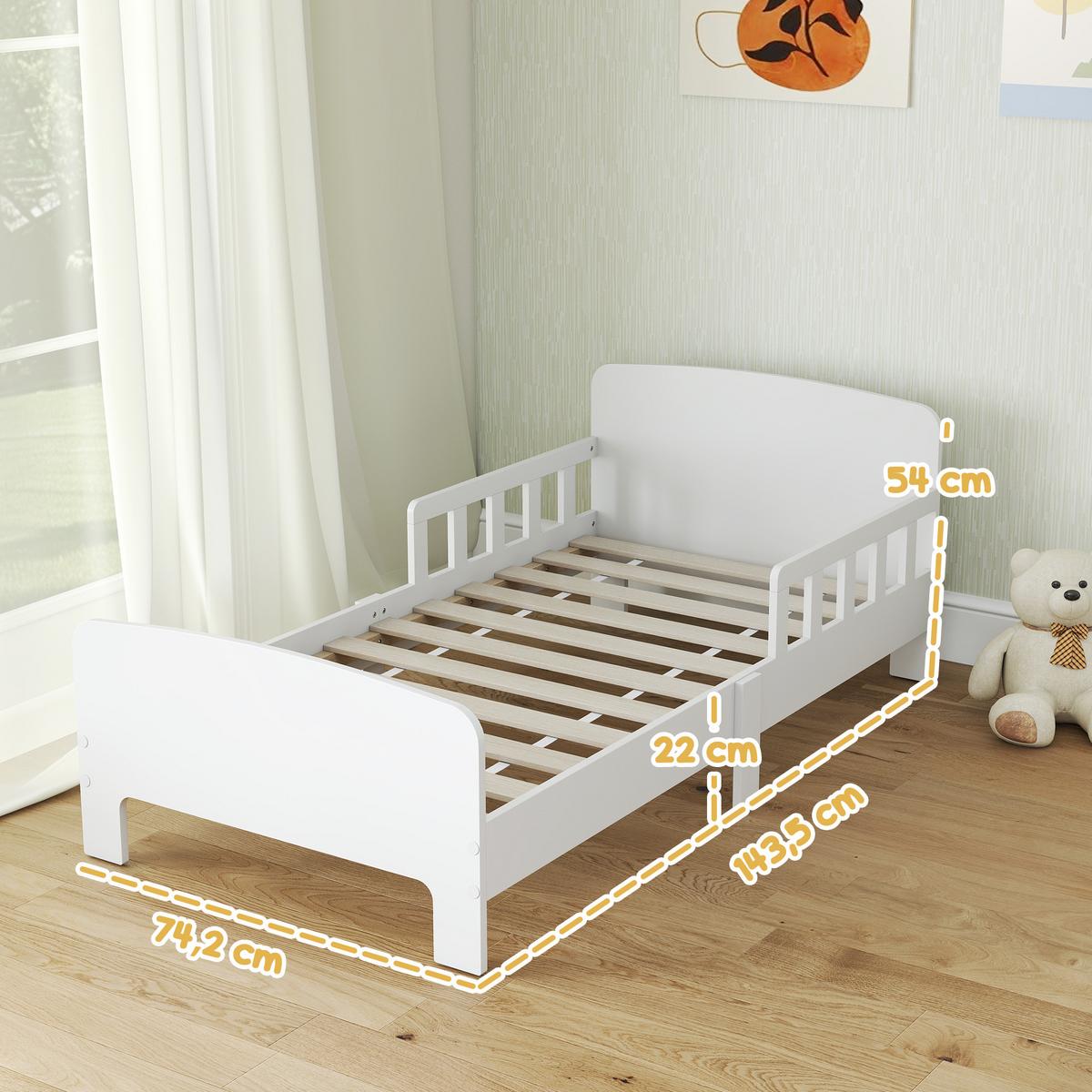 KINDERBETT, Kleinkindbett mit Rausfallschutz, Lattenrost, 143,5 x 74,2 cm Weiß - Weiß, Holzwerkstoff (70/140cm) - AIYAPLAY