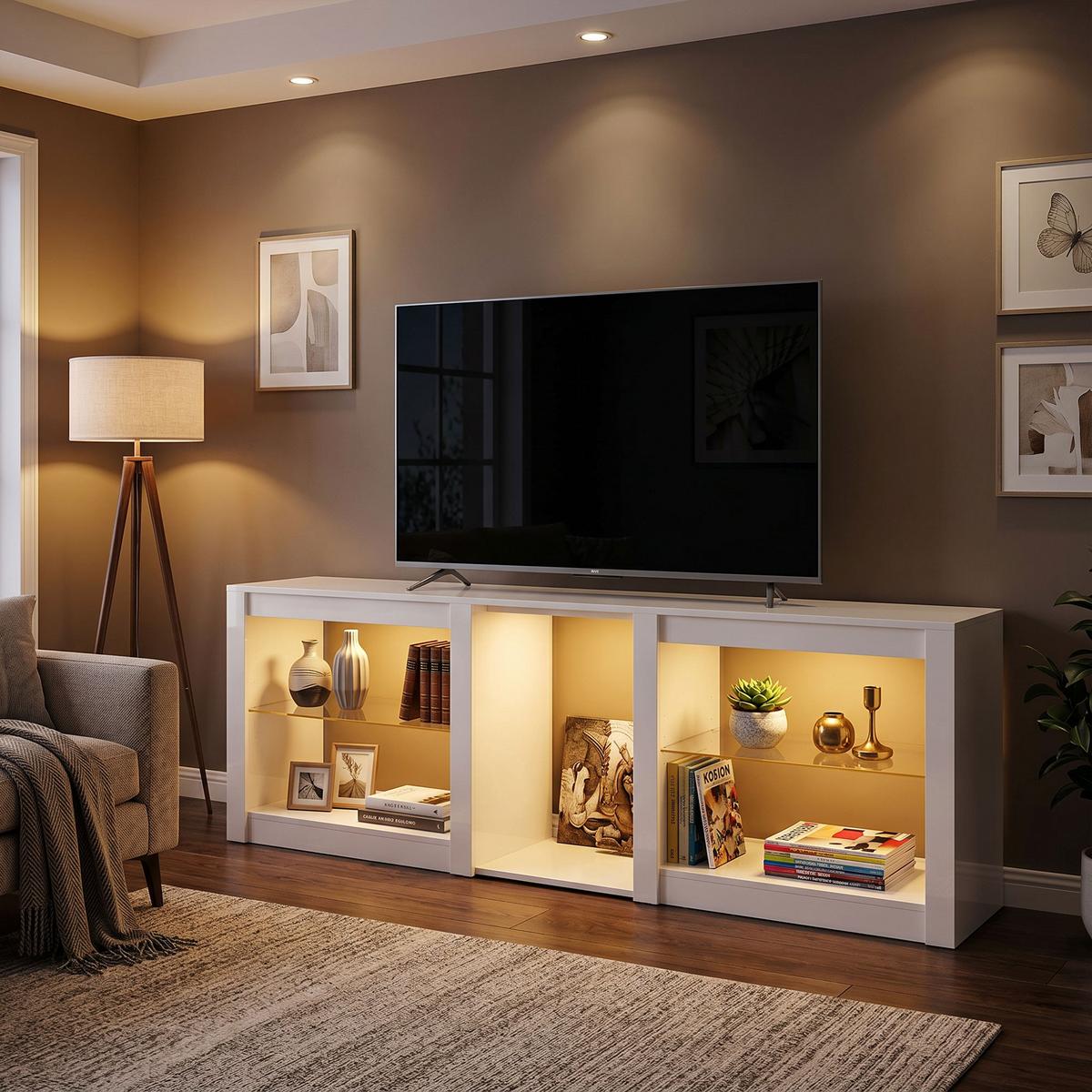 TV-LOWBOARD Spanplatte Glas Weiß - Weiß Hochglanz, Glas/Holzwerkstoff (35/52/160cm) - HOMCOM