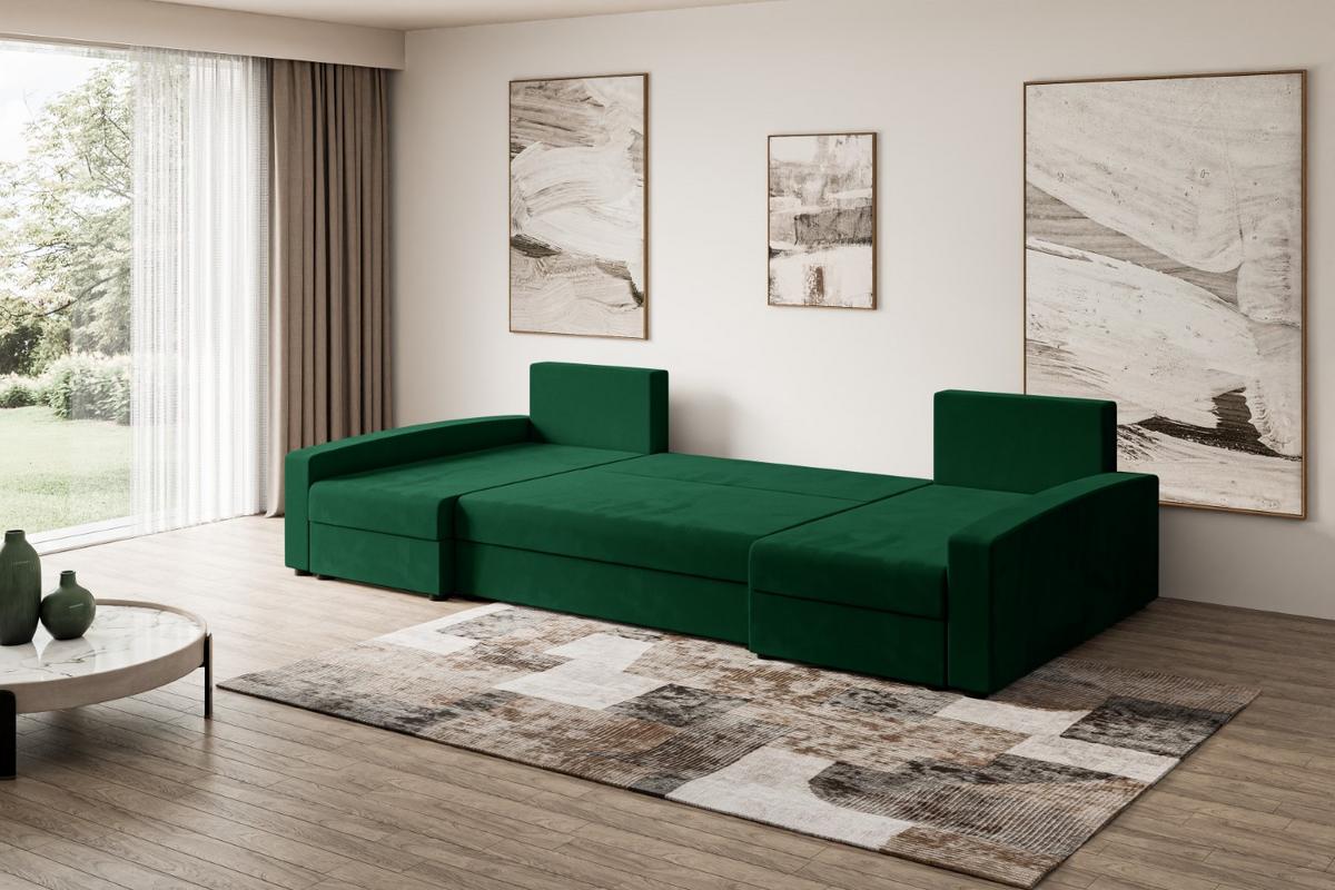 WOHNLANDSCHAFT mit Schlaffunktion und Bettkasten ALESIA-U 301x140x90 cm Grün Velours - Silberfarben/Grün, Holzwerkstoff/Kunststoff (301/90/140cm) - ALTDECOR