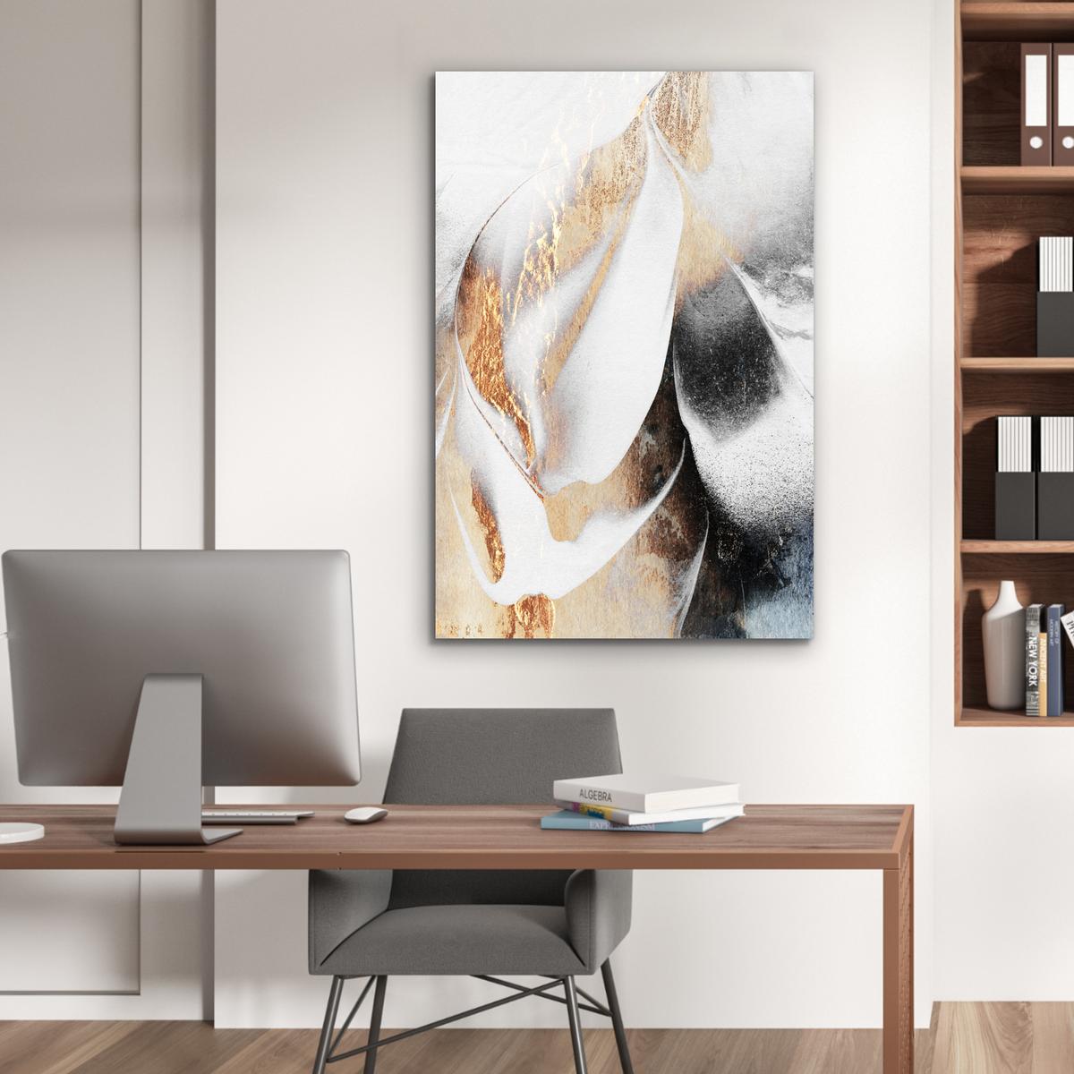 METALLBILD Luxus - Abstrakt - Gold - Weiß 80x120 cm - Goldfarben, Metall (80/120cm) - MuchoWow