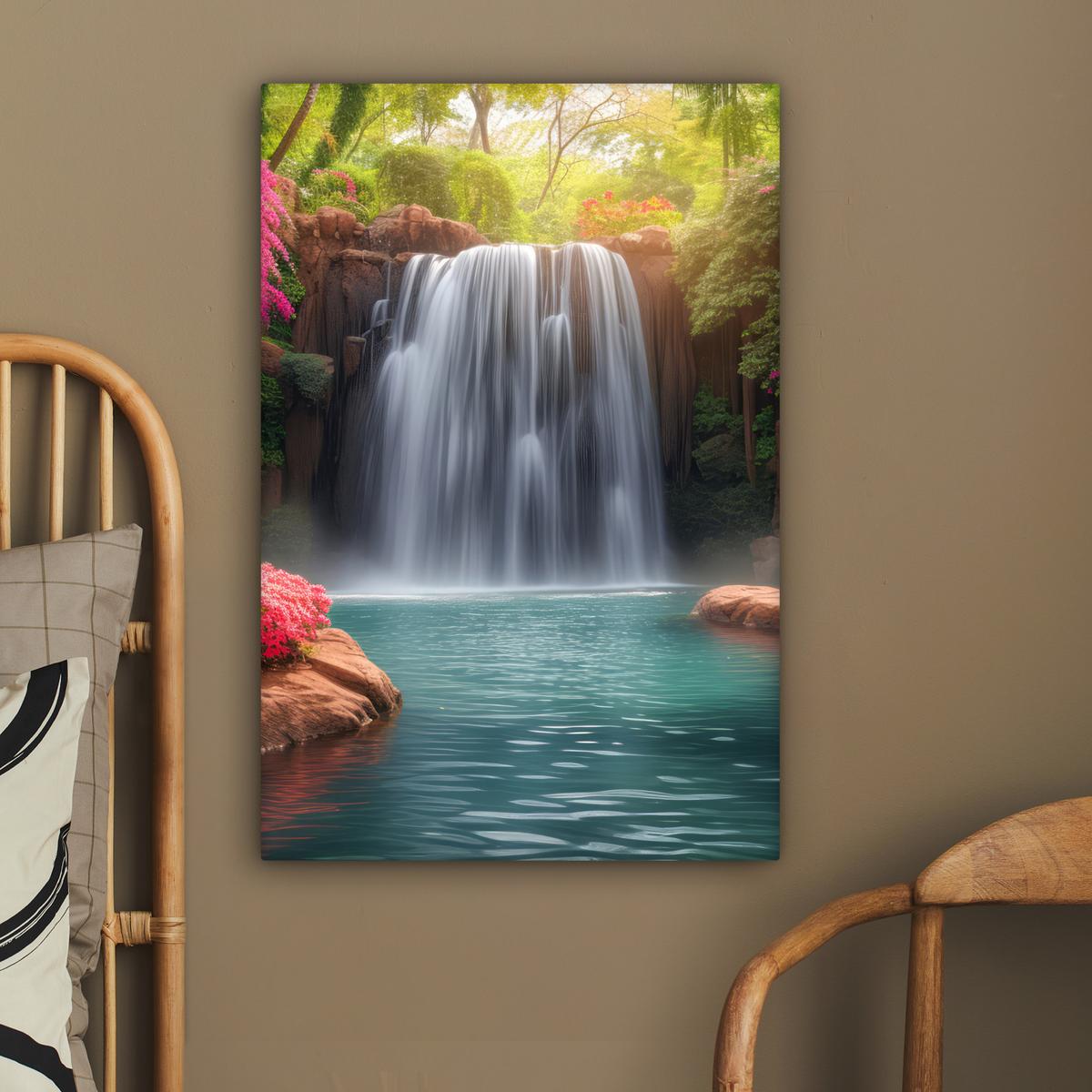 LEINWANDBILD Wasserfall - Natur - Pflanzen - Dschungel - Wasser Wanddeko 40x60 cm - Grün, Textil (40/60cm) - MuchoWow