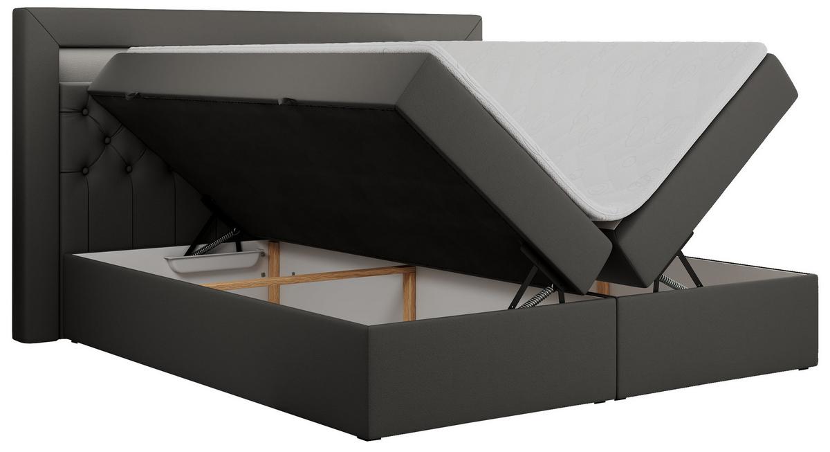 BOXBETT GOLD-6 LED 160/200 Dunkelgrau Kunstleder - H4 - Dunkelgrau, Holz/Textil (160/200cm) - MKS