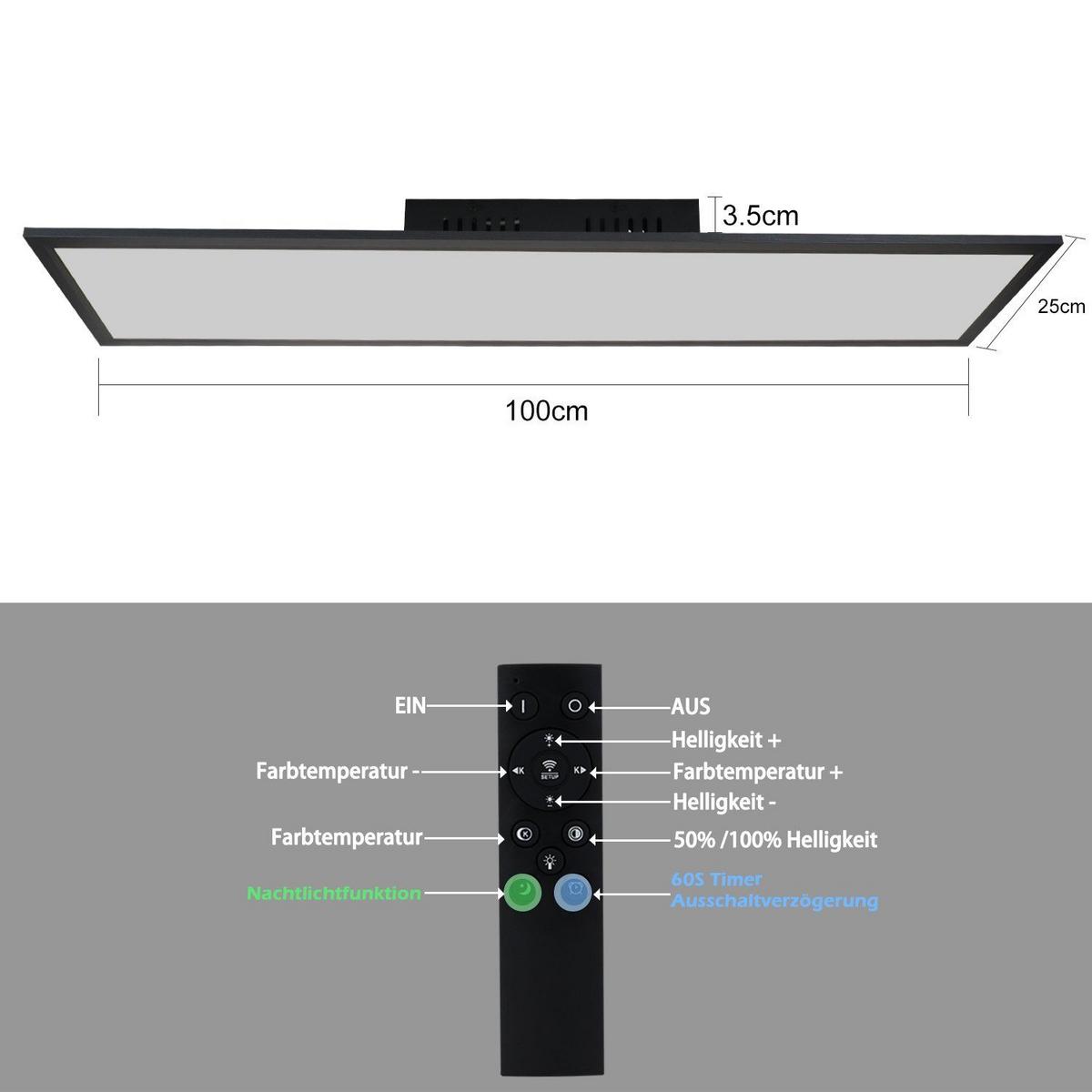LED-DECKENLEUCHTE Petra 100/25/1 cm - Schwarz, Metall (100/25/1cm) - Nettlife