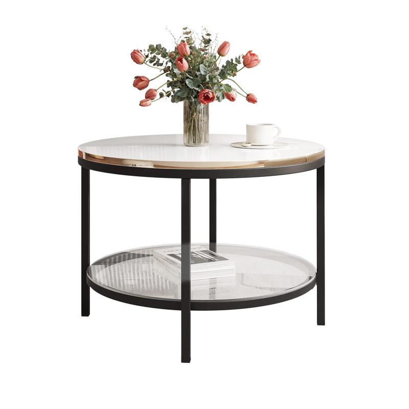 COUCHTISCH CANDY 60/42 cm runden, Schwarz / Weiß Hochglanz / Gold - Weiß Hochglanz/Schwarz, Glas/Metall (60/60/42cm) - Idohome