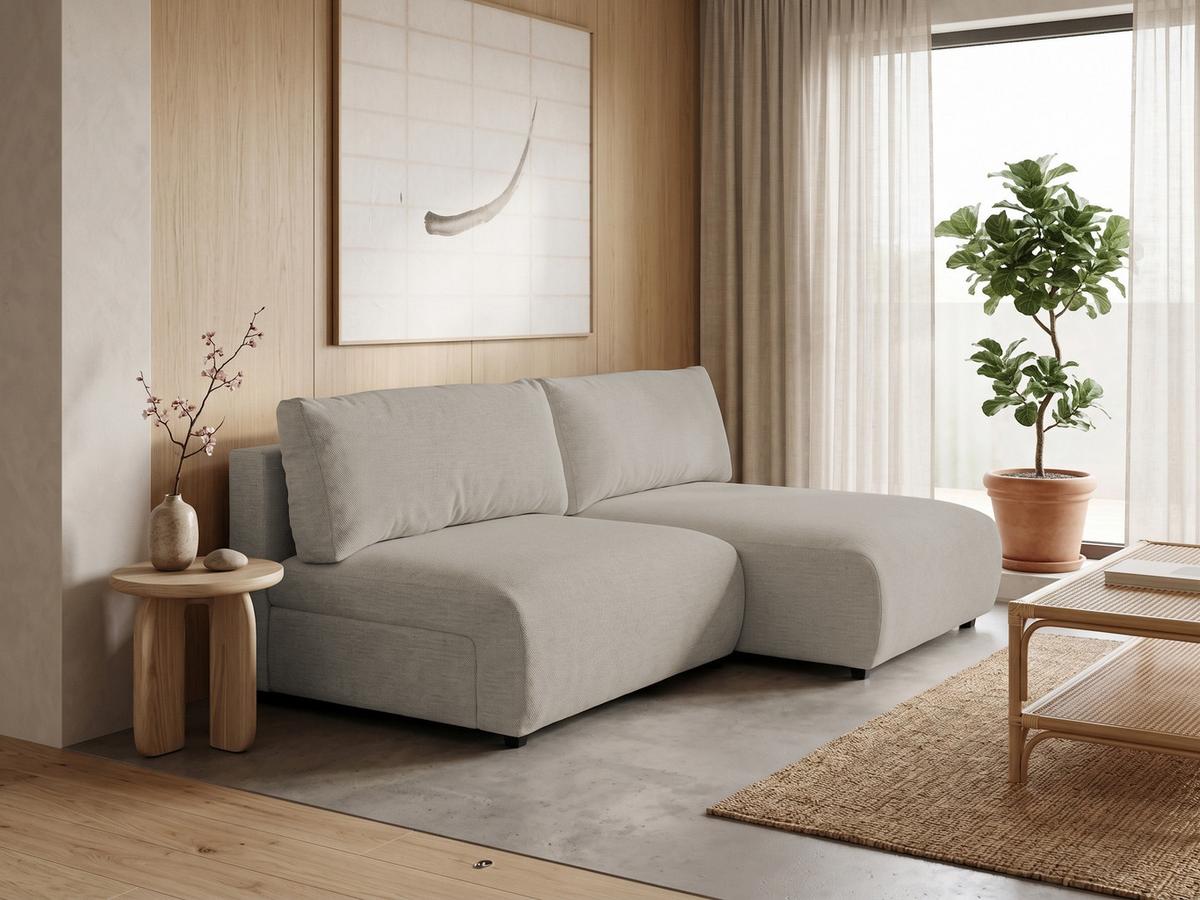 ECKSOFA Sora mit Schlaffunktion, Bettkasten und extra tiefer Komfortzone aus hochwertigem Taupe Strukturstoff - Taupe/Schwarz, Holz/Kunststoff (200/140cm) - S-Style