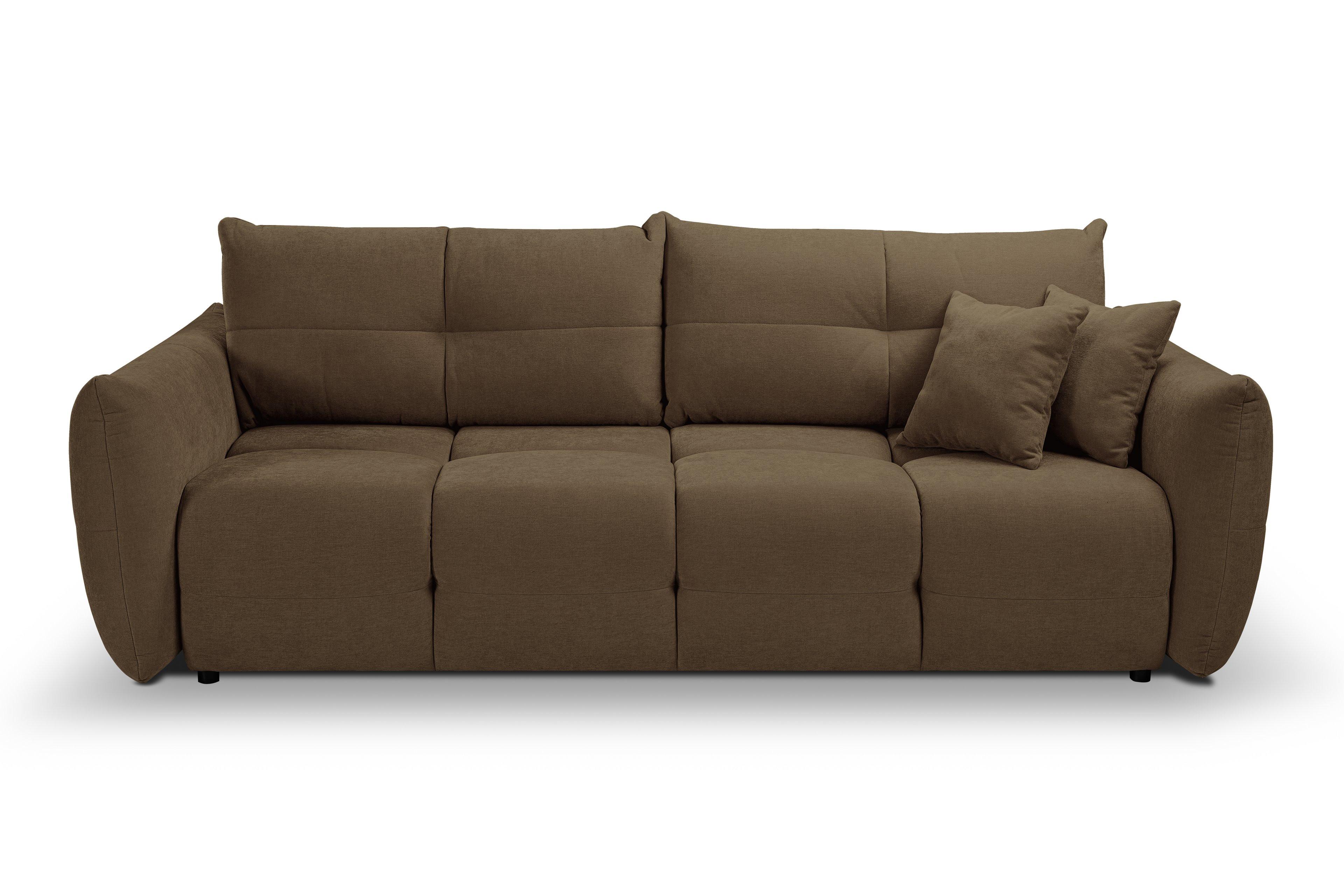 BETTSOFA MODA Braun Chenille-Stoff mit Schlaffunktion - Braun, Holz (245/86/110cm) - MASSENO