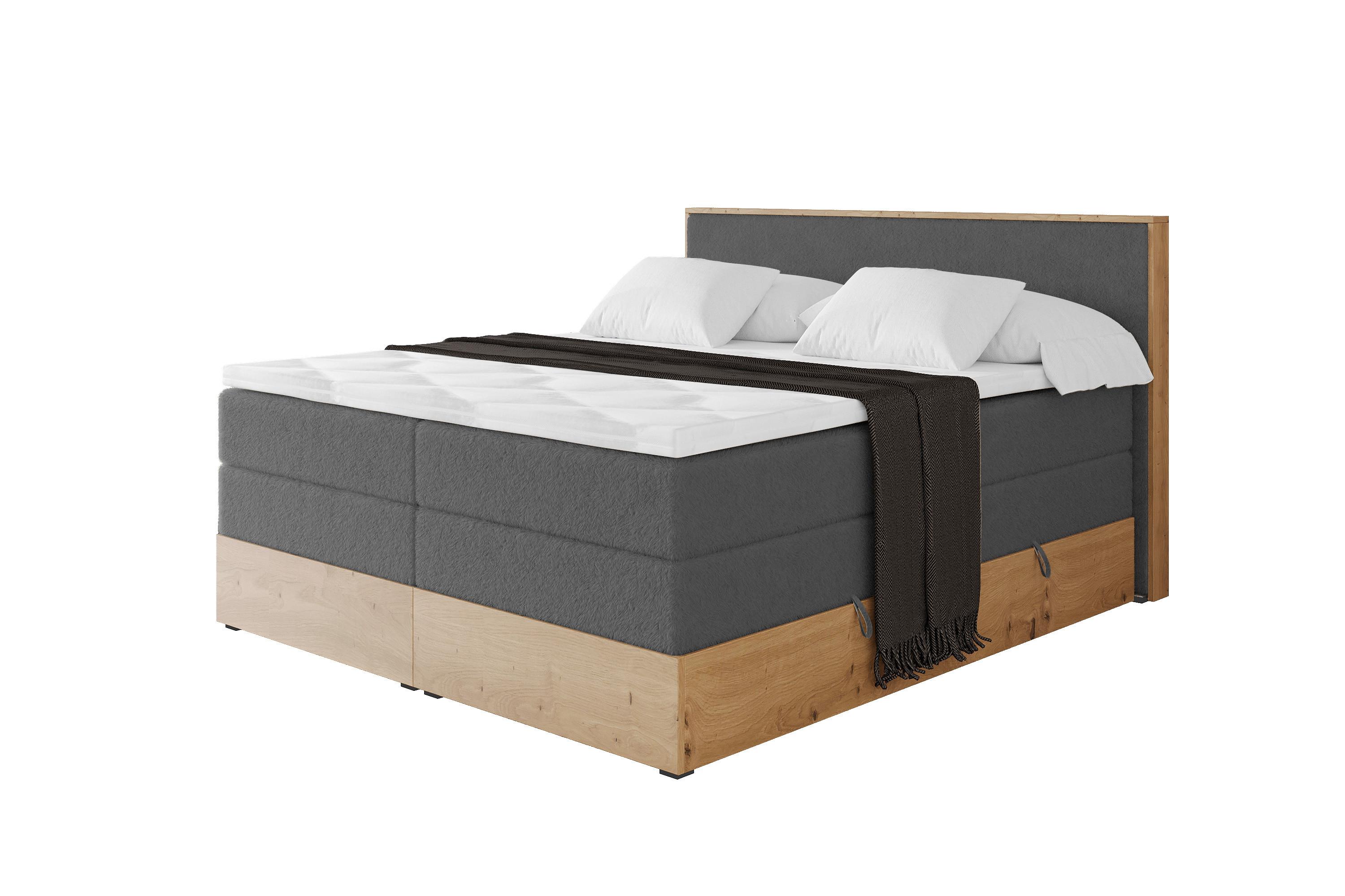 BOXSPRINGBETT LOLLI9 -KING 120x200 - H3/H4 Dunkelgrau - Graphitfarben, Holzwerkstoff (120/200cm) - ALTDECOR