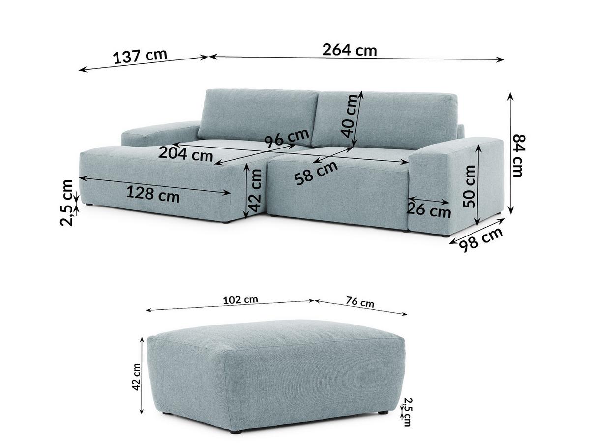 ECKSOFA inkl. Hocker Lennon aus Hellblau Strukturstoff mit Schlaffunktion und Bettkasten - Schwarz/Hellblau, Holz/Kunststoff (137/264cm) - S-Style