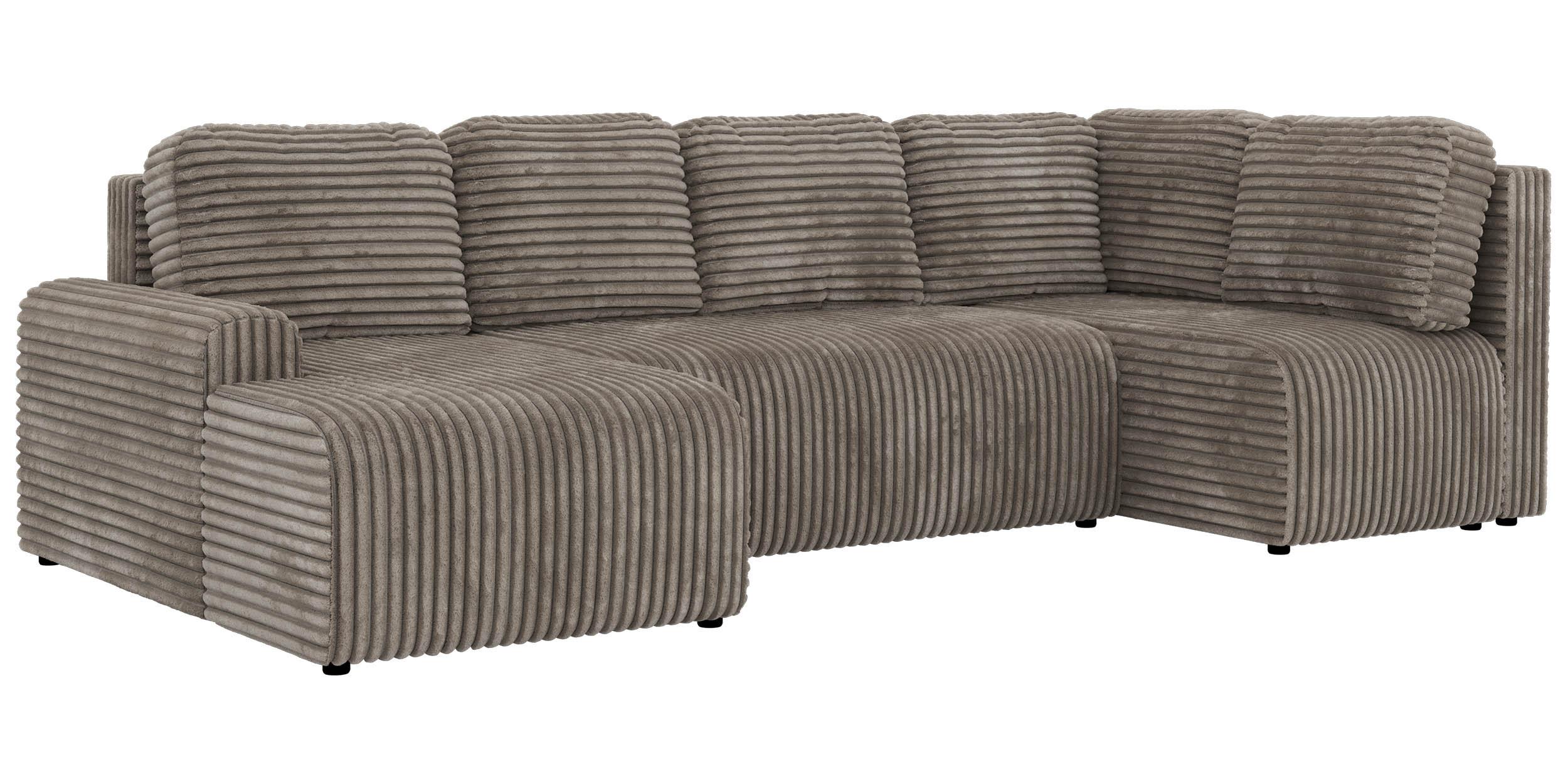WOHNLANDSCHAFT NESSARO COR U Hellbraun Cord - Rechts Seite - Hellbraun/Schwarz, Kunststoff/Textil (151/92/307cm) - MKS