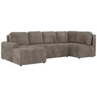 WOHNLANDSCHAFT NESSARO COR U Hellbraun Cord - Rechts Seite - Hellbraun/Schwarz, Kunststoff/Textil (151/92/307cm) - MKS