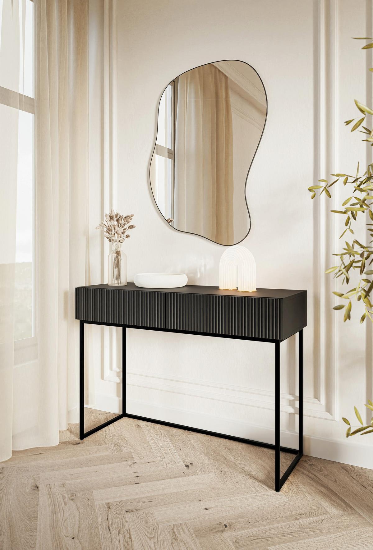 SCHMINKTISCH Veldio Schwarz mit schwarzen Beinen 110 cm - Schwarz, Holzwerkstoff/Metall (110/79/40cm) - Selsey