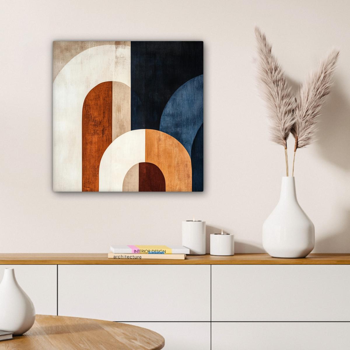 LEINWANDBILD Abstrakt - Formen - Dunkelblau Wandbild Wohnzimmer 50x50 cm - Cognac, Textil (50/50cm) - MuchoWow