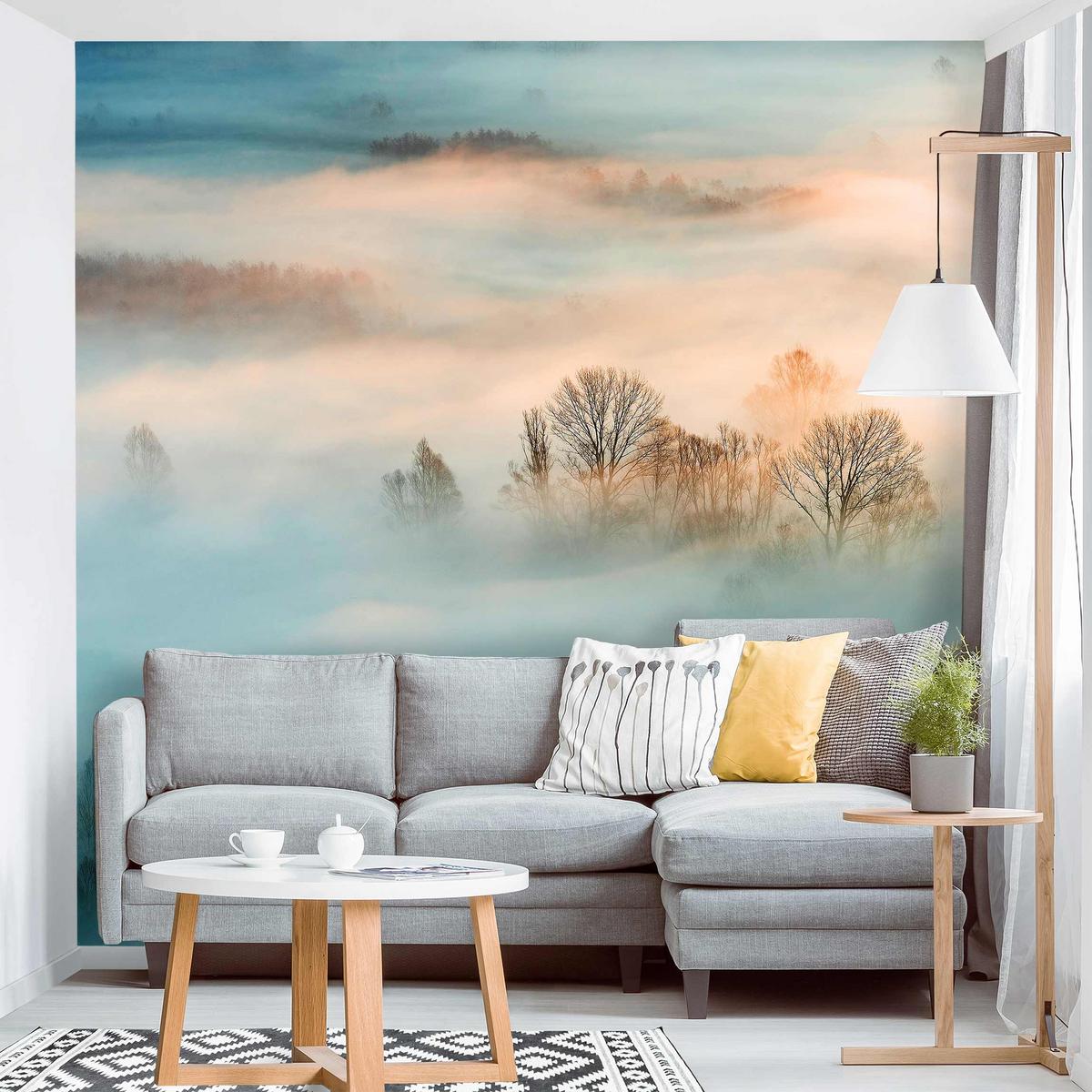FOTOTAPETE Nebel bei Sonnenaufgang 240/240 cm - Eichefarben, Papier (240/240cm) - Bilderwelten