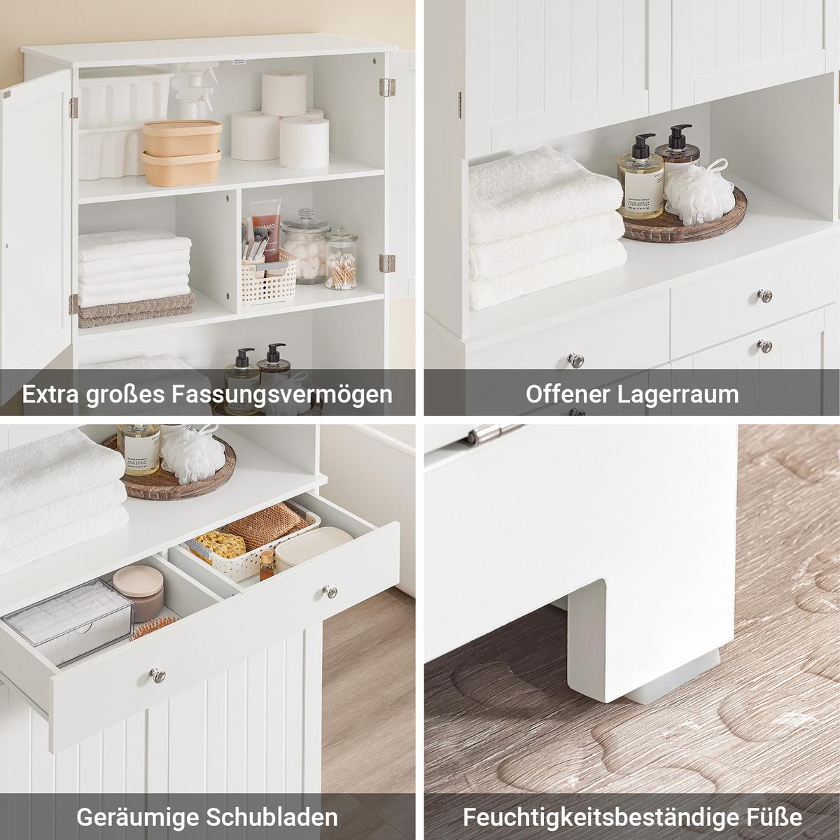 BADEZIMMERSCHRANK Weiß 78x38x181cm - Weiß, Holzwerkstoff (78/181/38cm) - SoBuy