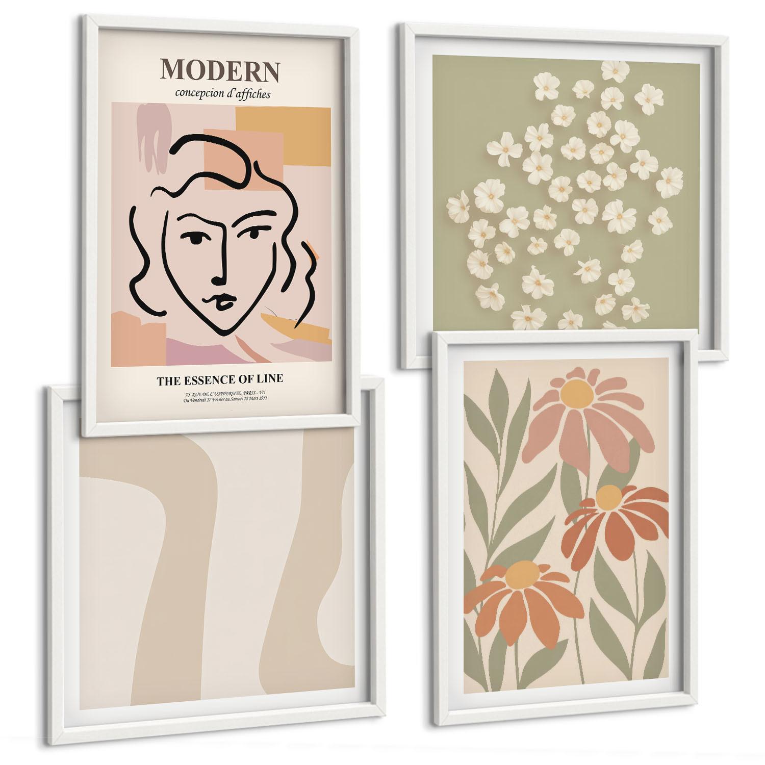 BILDER SET 4er Set - 50x50 cm & 40x60 cm Weißer Rahmen - Moderne abstrakte Frau - Weiß, Kunststoff (50/50cm) - TULUP