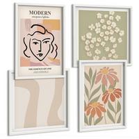 BILDER SET 4er Set - 50x50 cm & 40x60 cm Weißer Rahmen - Moderne abstrakte Frau - Weiß, Kunststoff (50/50cm) - TULUP