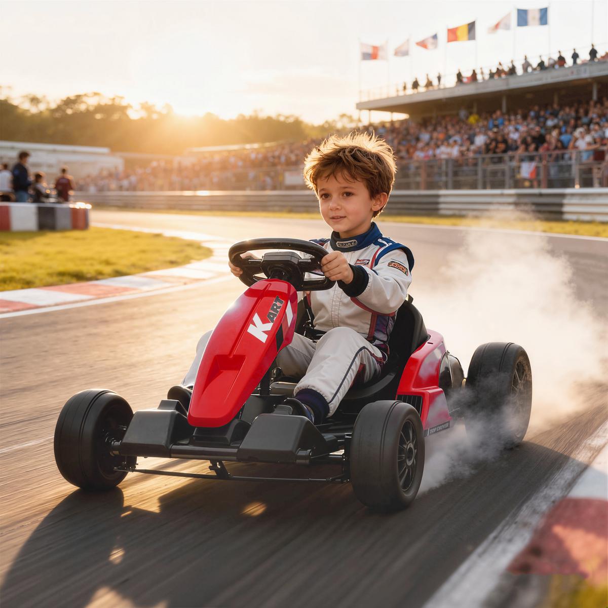 KINDER-ELEKTRO GOKART Drift Kart Verstellbarer Sitz 24 V 6-18km/h - Rot, Kunststoff (115/77/55.5cm) - AIYAPLAY